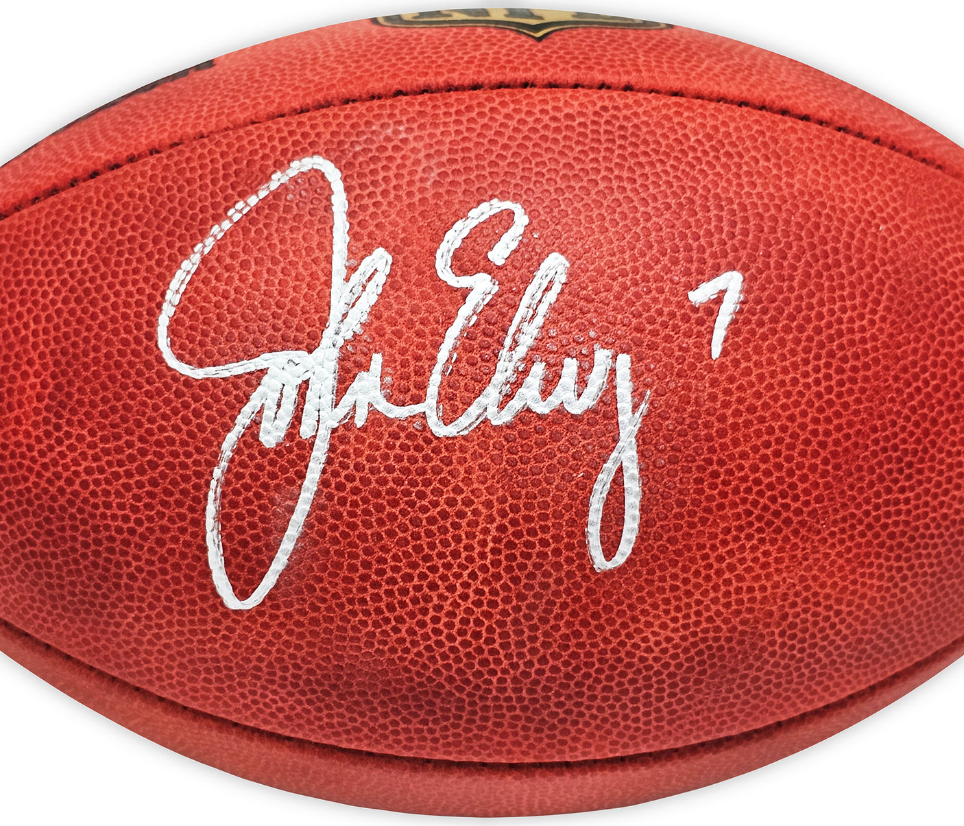 John Elway Autographed Official Leather Gold Shield Football Denver Broncos Beckett BAS Witness Stock #220365