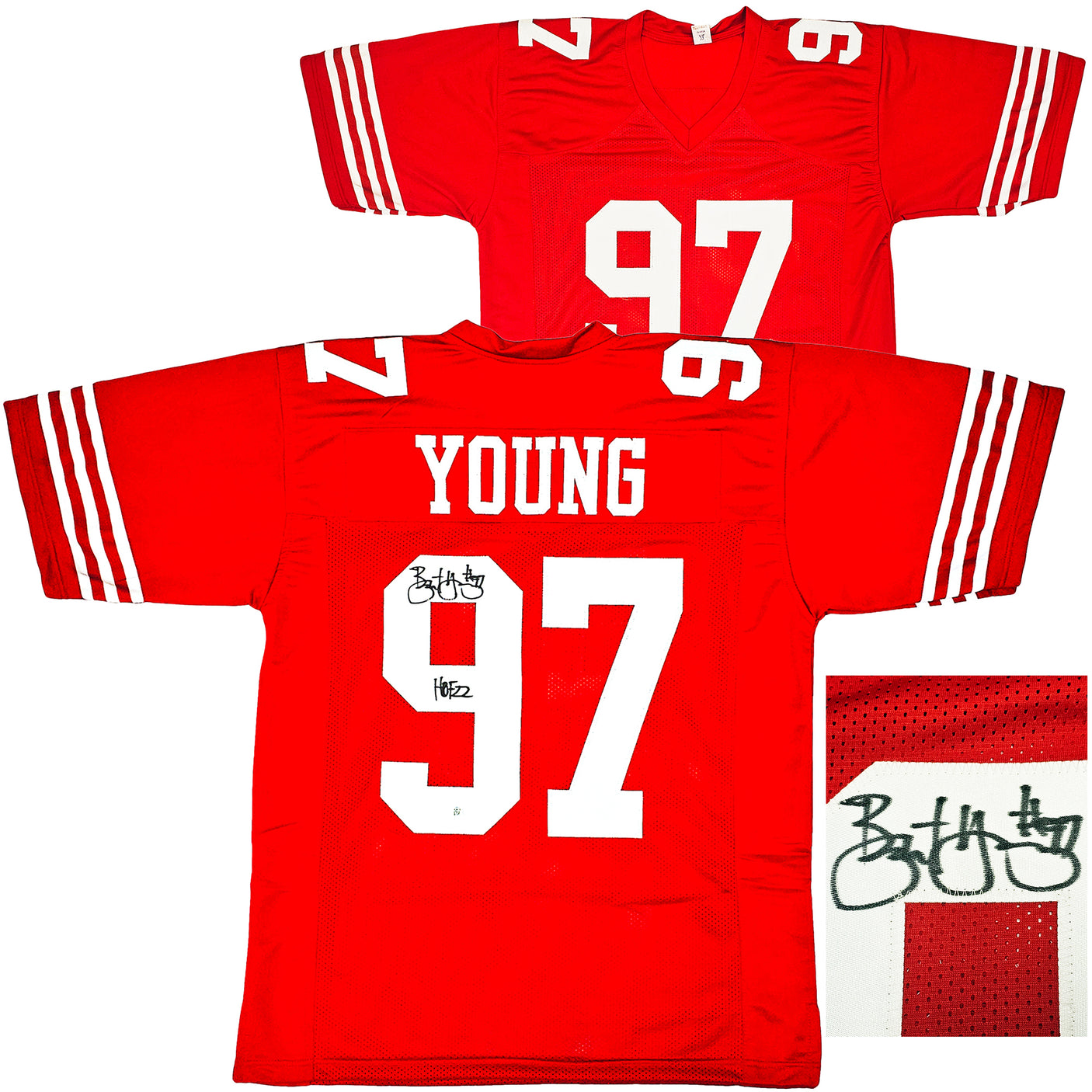 San Francisco 49ers Bryant Young Autographed Red Jersey "HOF 22" Beckett BAS Witness Stock #218751