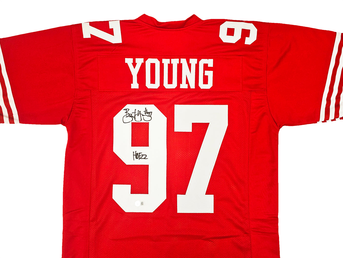 San Francisco 49ers Bryant Young Autographed Red Jersey "HOF 22" Beckett BAS Witness Stock #218751
