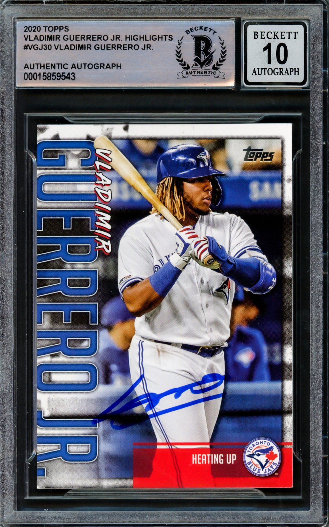 Vladimir Guerrero Jr. Autographed 2020 Topps Highlights Card #VGJ-30 Toronto Blue Jays Auto Grade Gem Mint 10 Beckett BAS #15859543