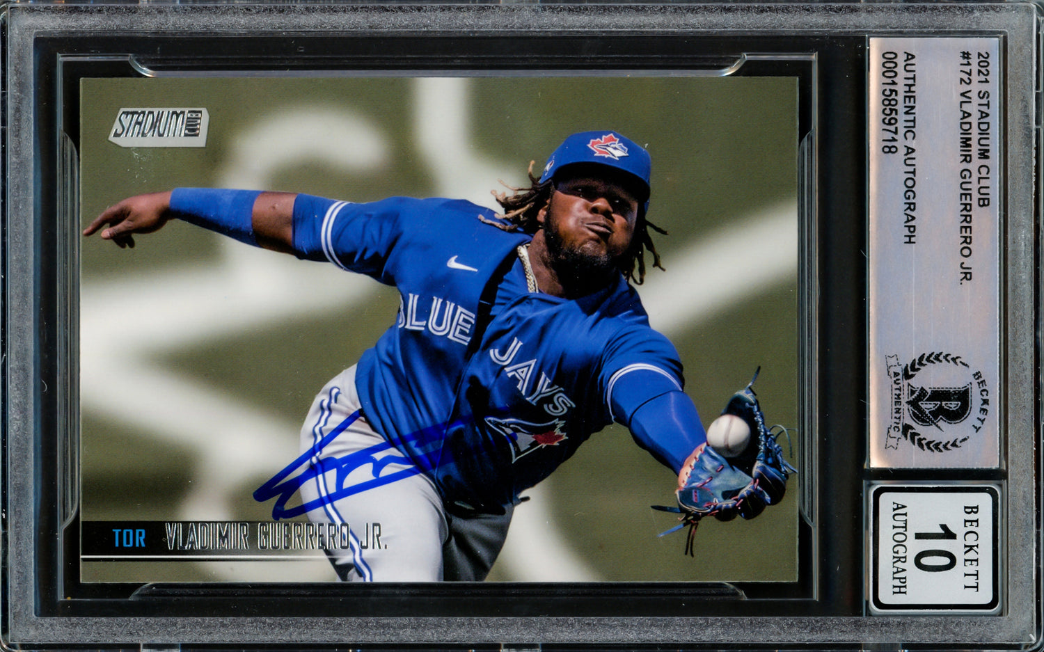 Vladimir Guerrero Jr. Autographed 2021 Stadium Club Card #172 Toronto Blue Jays Auto Grade Gem Mint 10 Beckett BAS #15859718