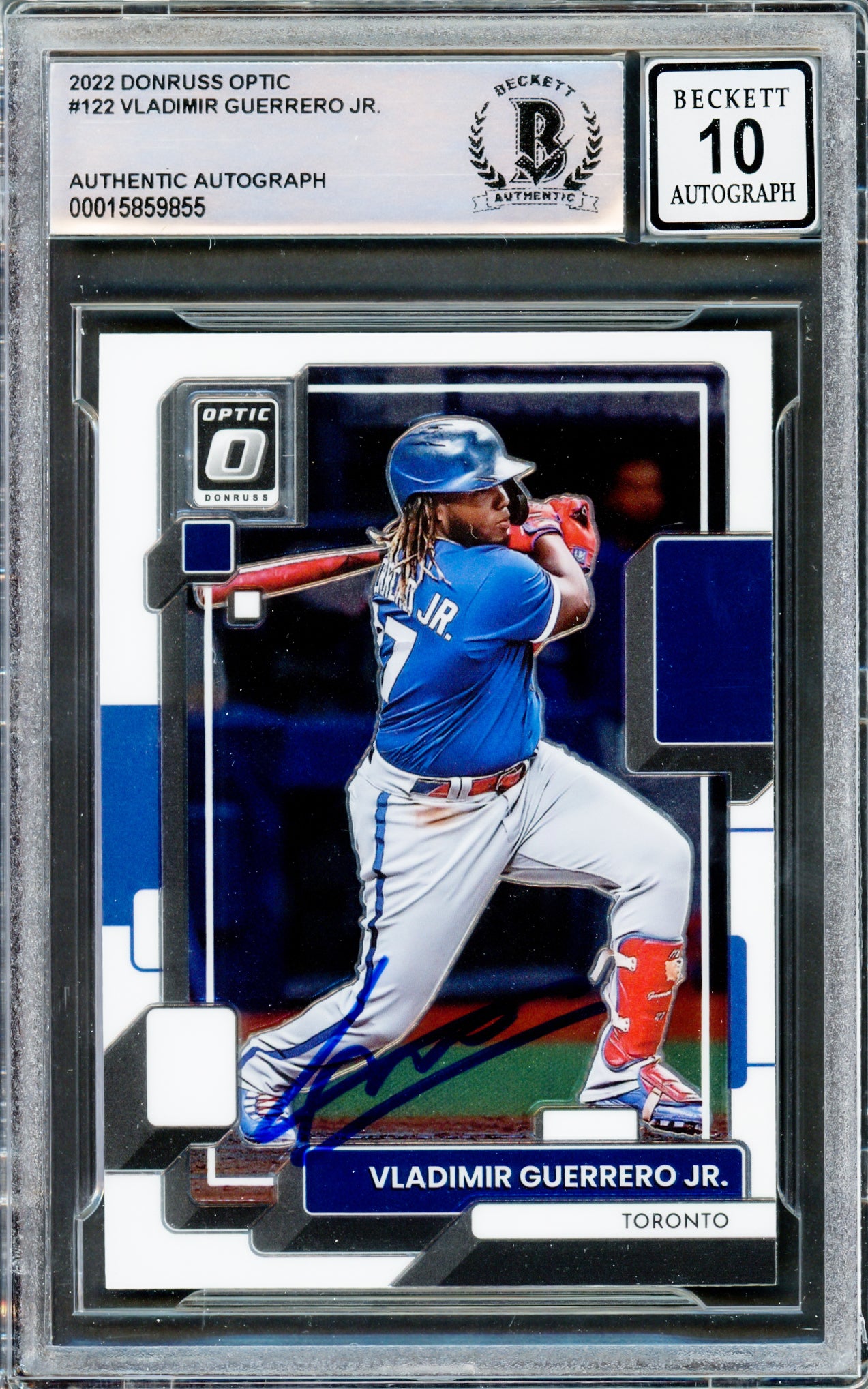 Vladimir Guerrero Jr. Autographed 2022 Donruss Optic Card #122 Toronto Blue Jays Auto Grade Gem Mint 10 Beckett BAS #15859855