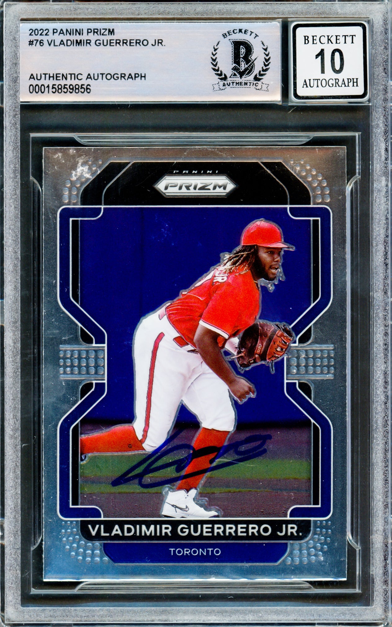 Vladimir Guerrero Jr. Autographed 2022 Panini Prizm Card #76 Toronto Blue Jays Auto Grade Gem Mint 10 Beckett BAS #15859856