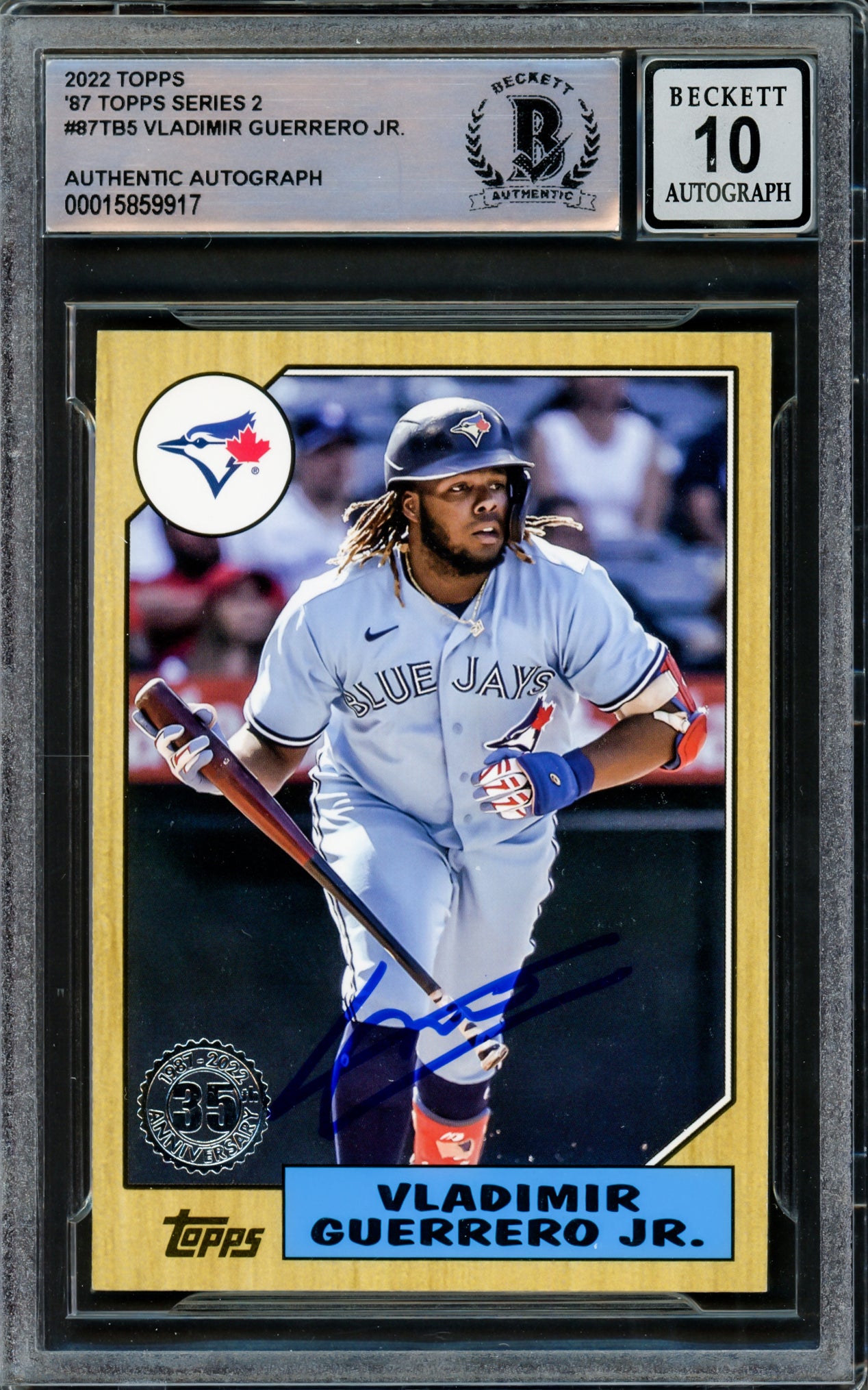Vladimir Guerrero Jr. Autographed 2022 Topps Series 2 1987 35th Anniversary Card #87TB-5 Toronto Blue Jays Auto Grade Gem Mint 10 Beckett BAS #15859917