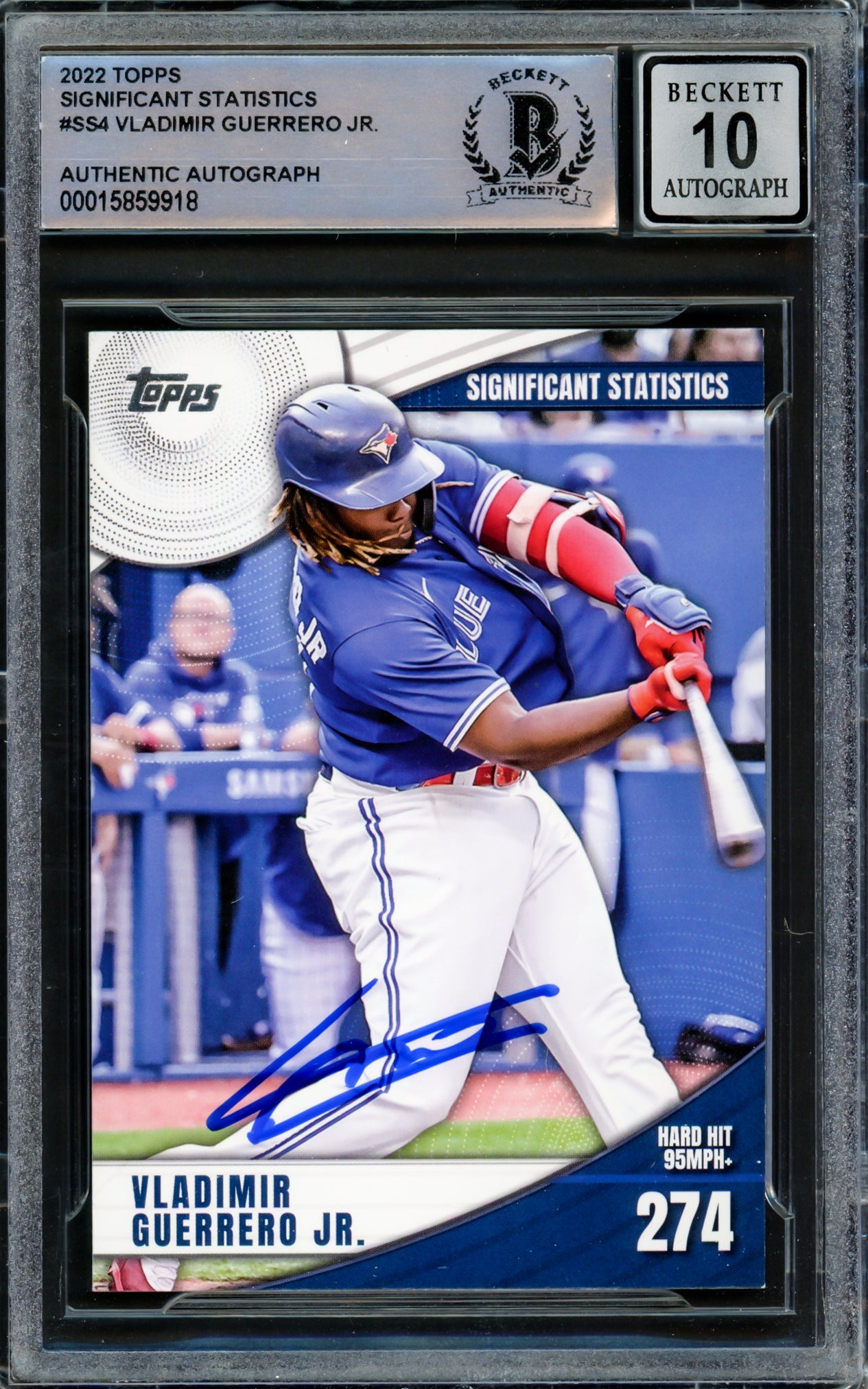 Vladimir Guerrero Jr. Autographed 2022 Topps Significant Statistics Card #SS-4 Toronto Blue Jays Auto Grade Gem Mint 10 Beckett BAS #15859918