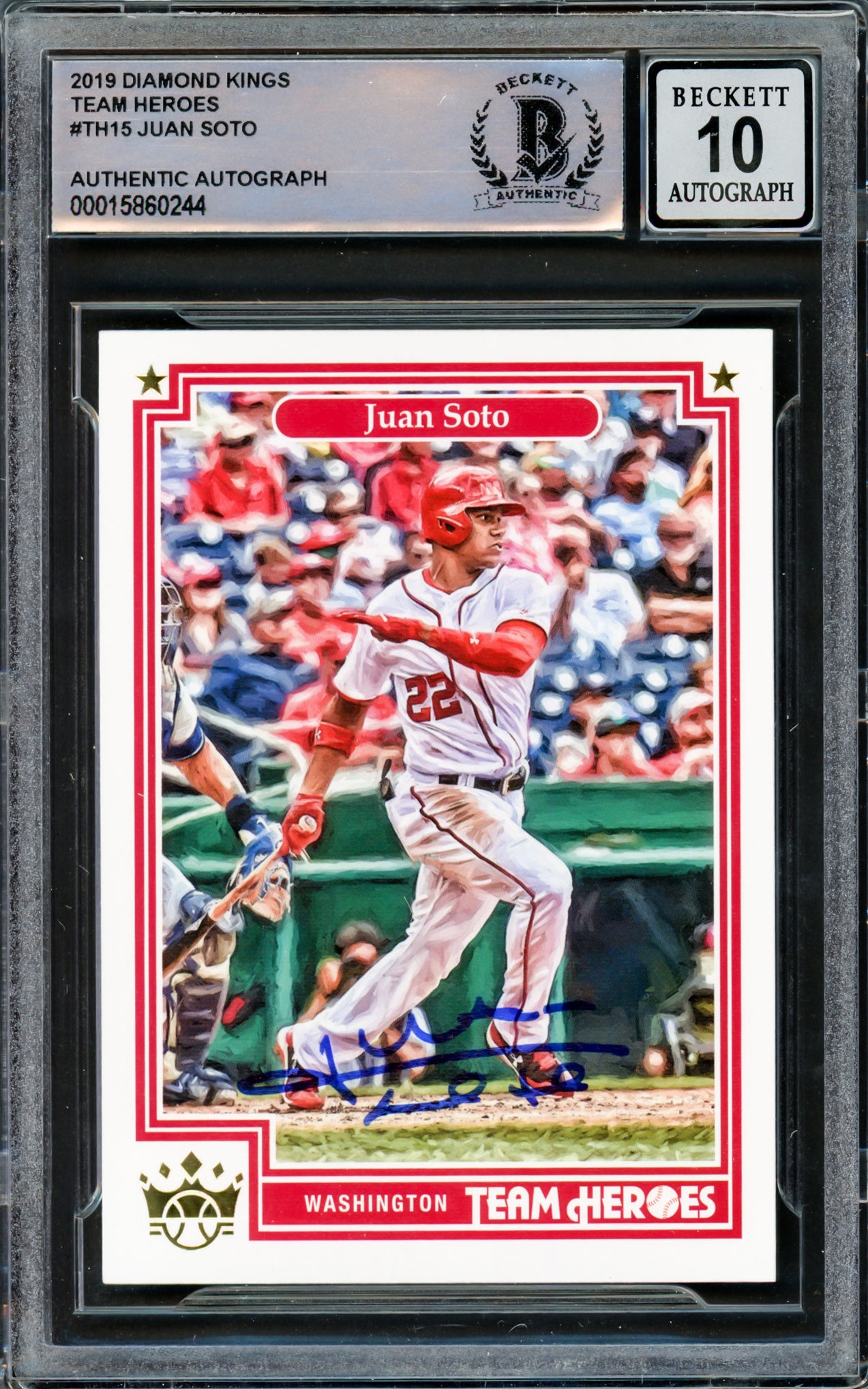 Juan Soto Autographed 2019 Donruss Diamond Kings Team Heroes Card #TH-15 New York Mets Auto Grade Gem Mint 10 Beckett BAS #15860244