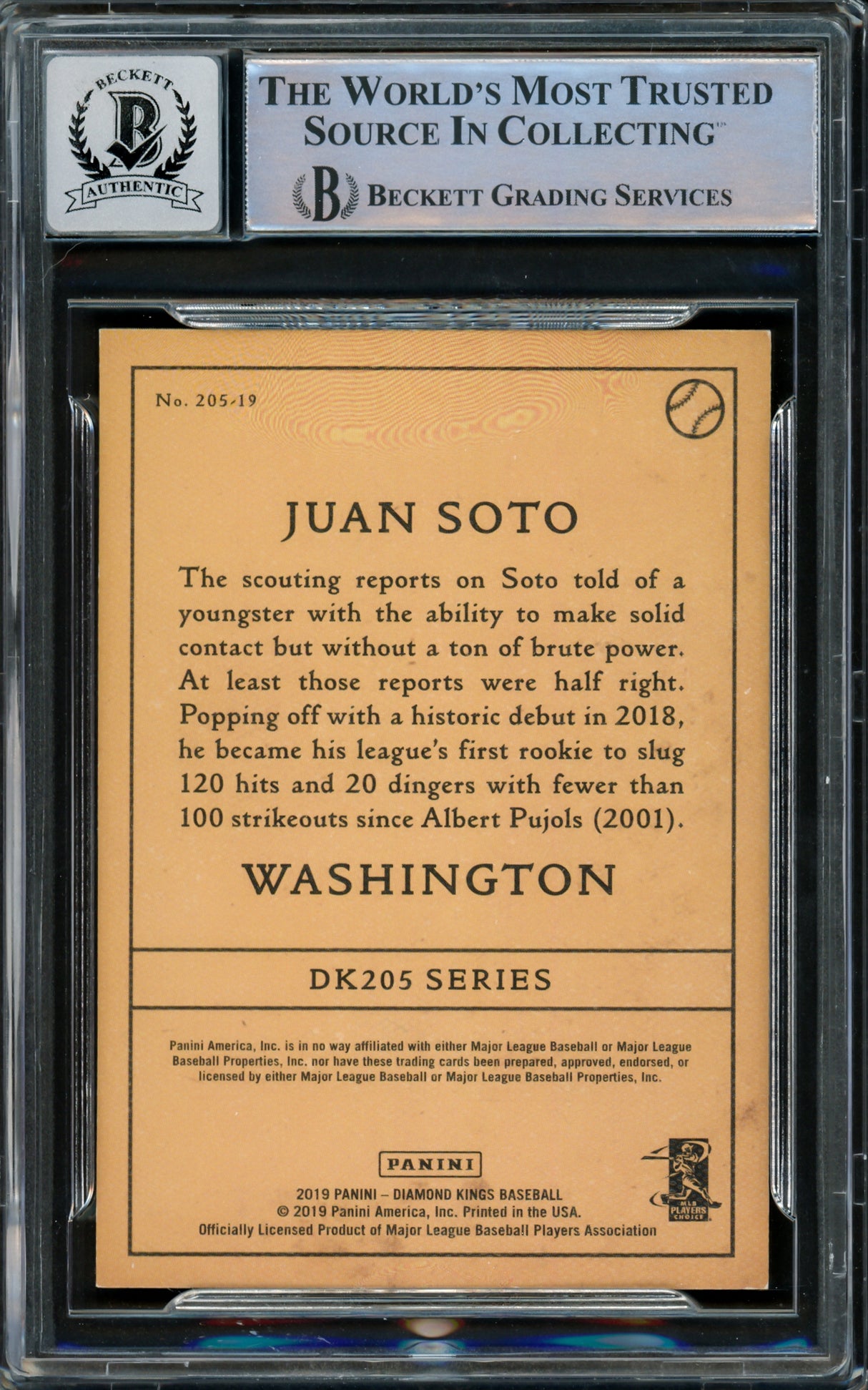 Juan Soto Autographed 2019 Donruss Diamond Kings Card #205-19 New York Mets Auto Grade Gem Mint 10 Beckett BAS #15860246