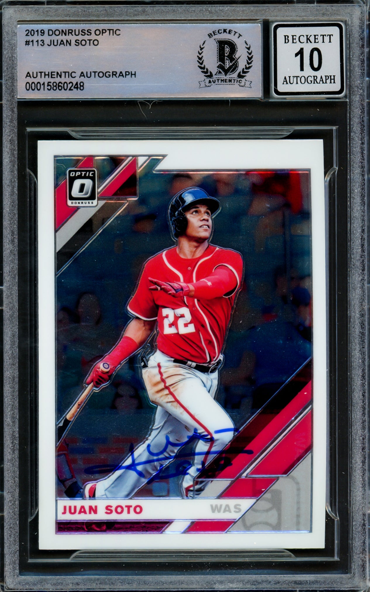 Juan Soto Autographed 2019 Donruss Optic Card #113 New York Mets Auto Grade Gem Mint 10 Beckett BAS #15860248
