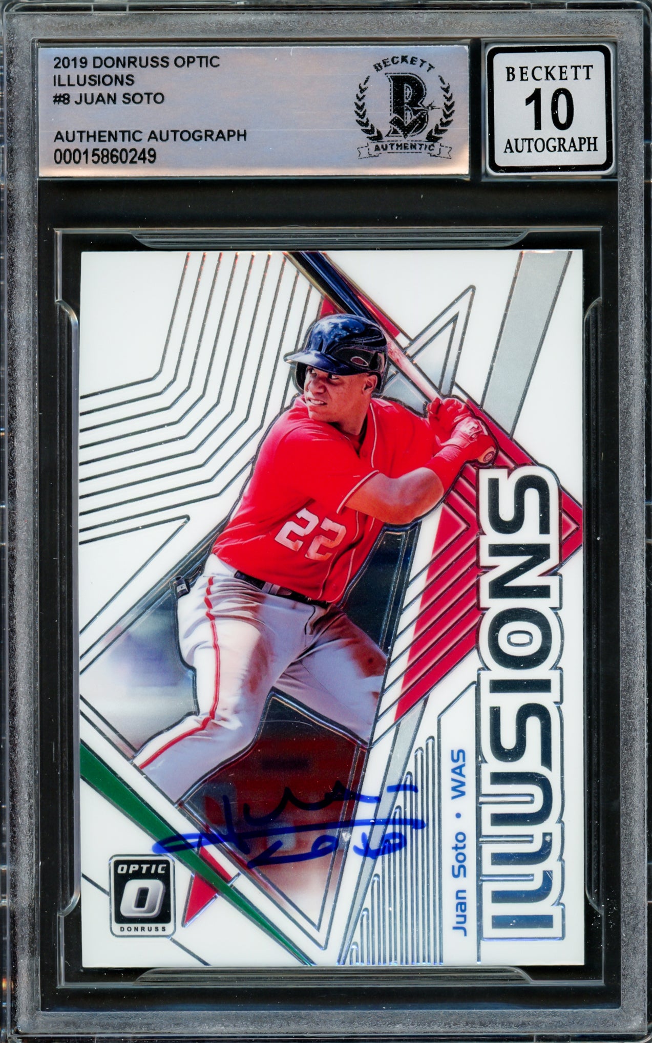 Juan Soto Autographed 2019 Donruss Optic Illusions Card #OI-8 New York Mets Auto Grade Gem Mint 10 Beckett BAS #15860249