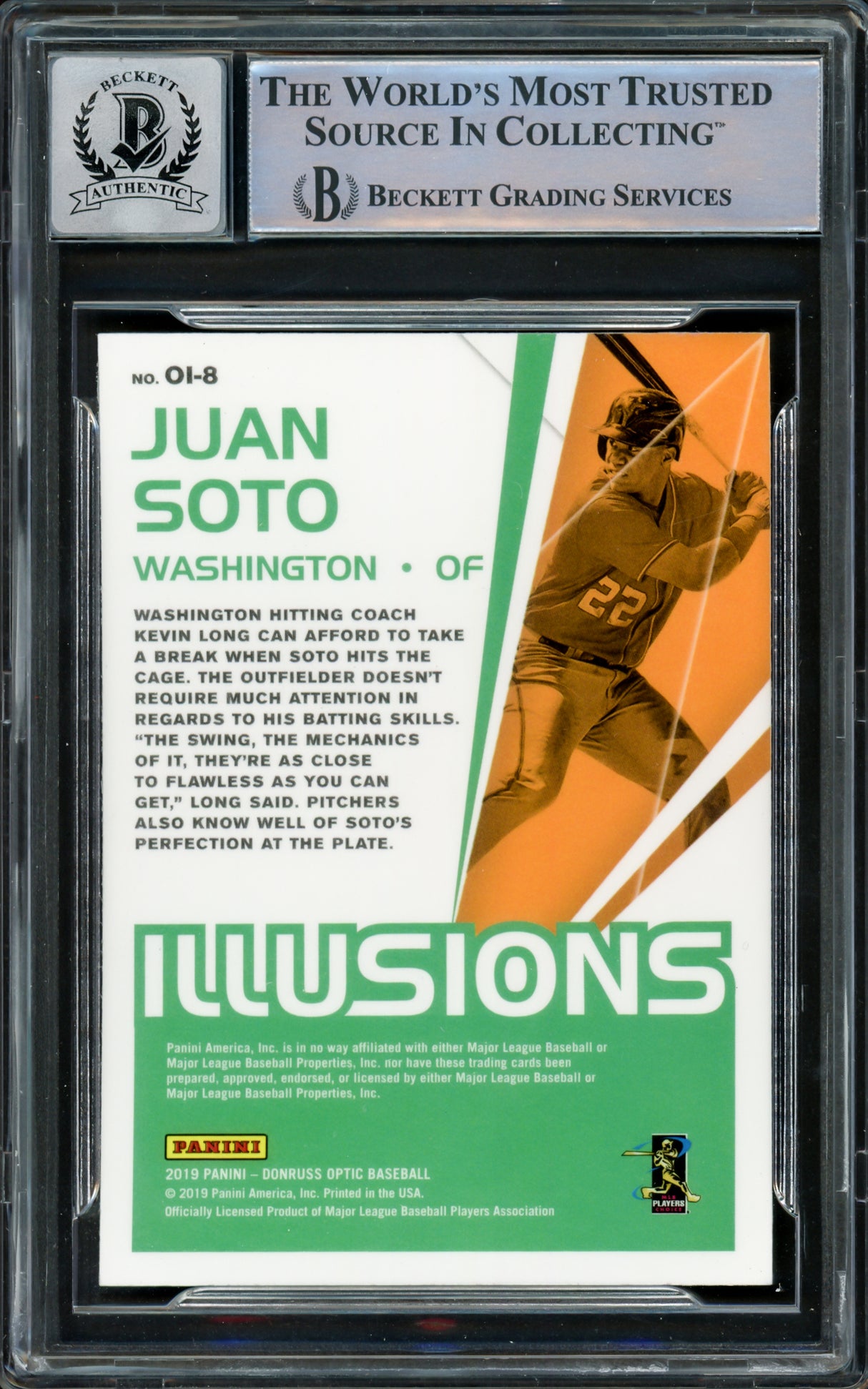 Juan Soto Autographed 2019 Donruss Optic Illusions Card #OI-8 New York Mets Auto Grade Gem Mint 10 Beckett BAS #15860249
