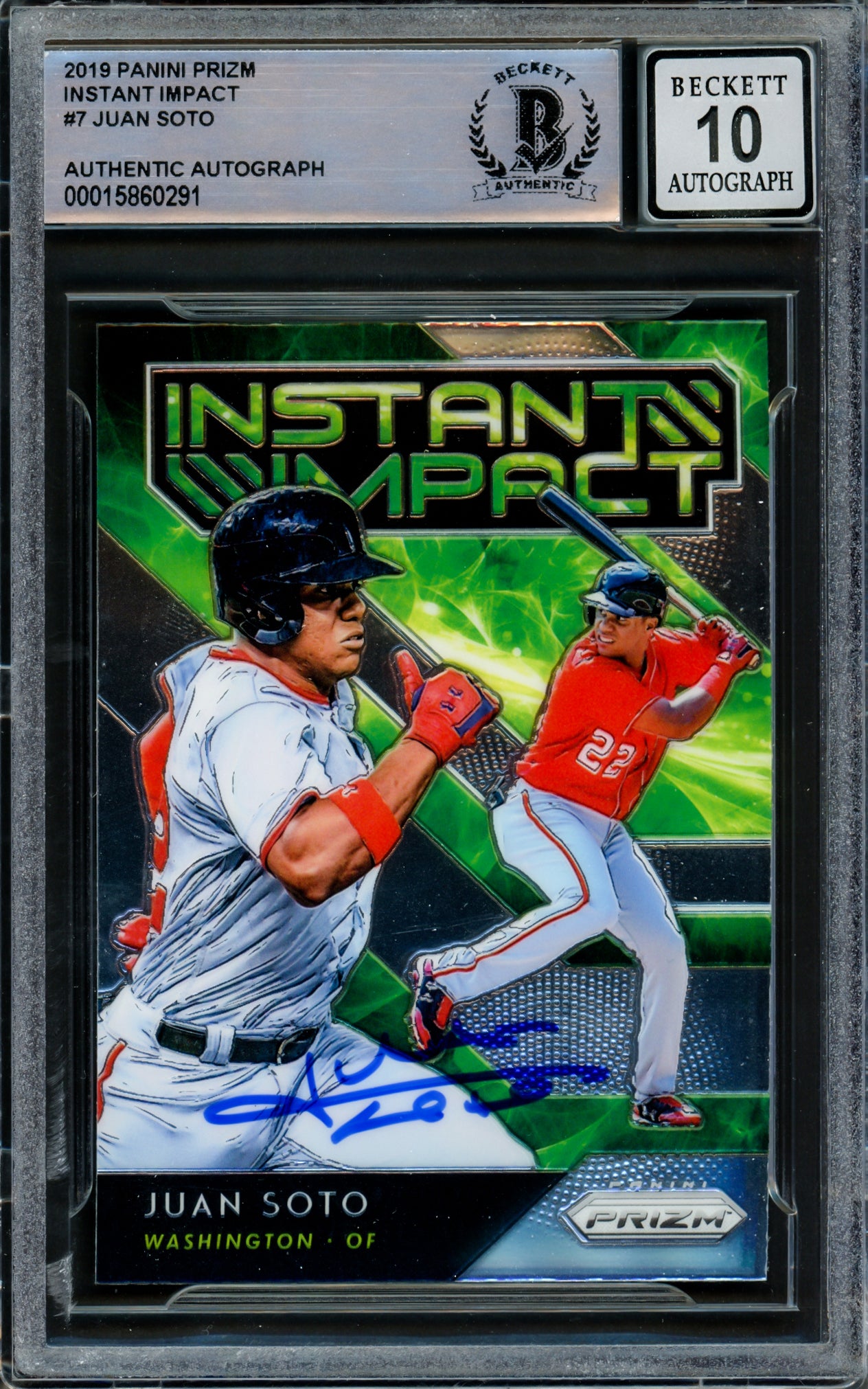 Juan Soto Autographed 2019 Panini Prizm Instant Impact Card #II-7 New York Mets Auto Grade Gem Mint 10 Beckett BAS #15860291