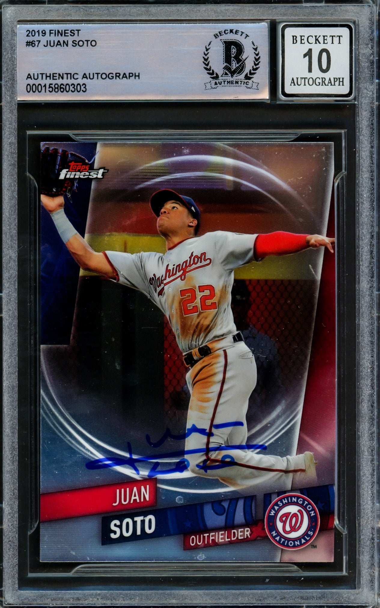Juan Soto Autographed 2019 Topps Finest Card #67 New York Mets Auto Grade Gem Mint 10 Beckett BAS #15860303