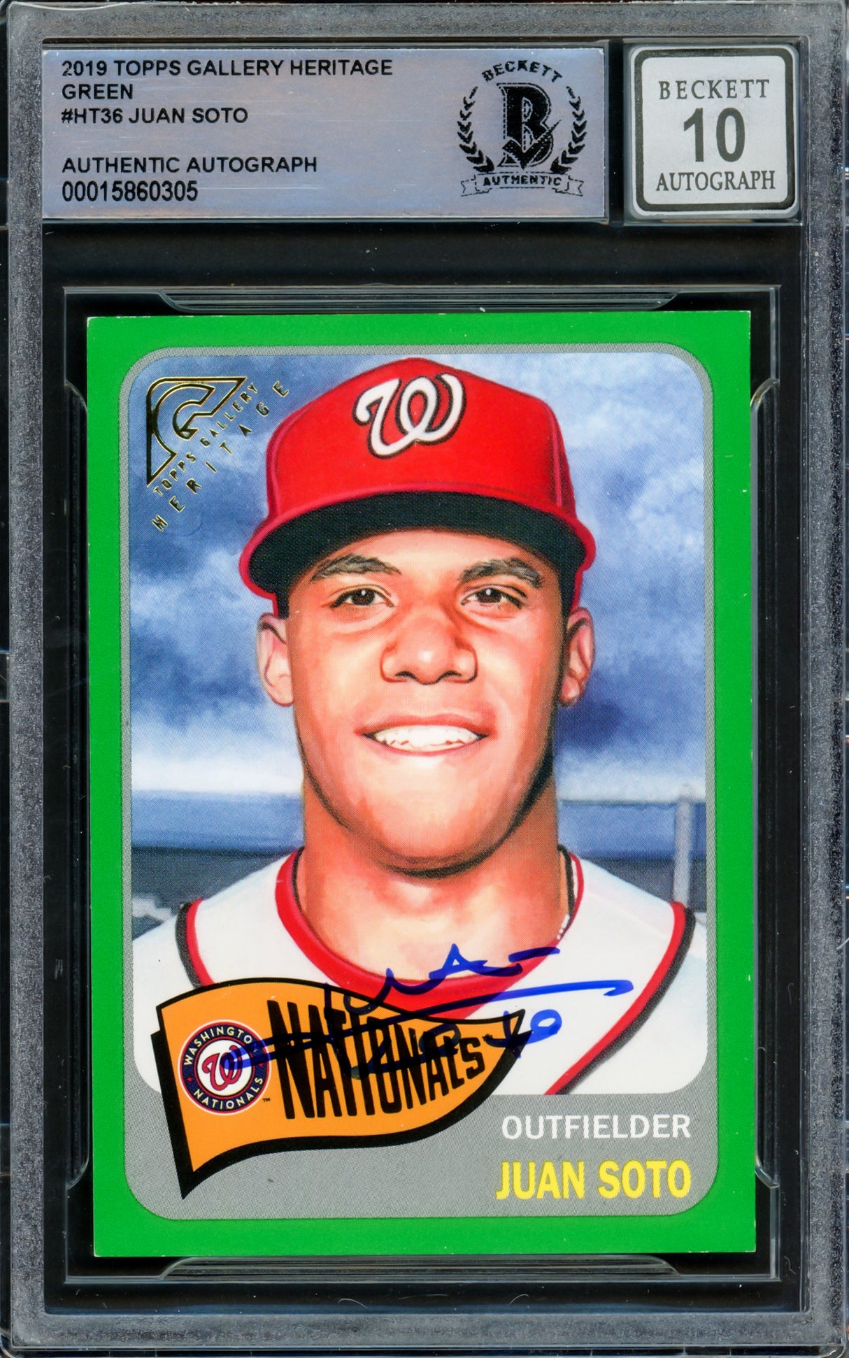 Juan Soto Autographed 2019 Topps Gallery Heritage Green Card #HT-36 New York Mets Auto Grade Gem Mint 10 #165/250 Beckett BAS #15860305