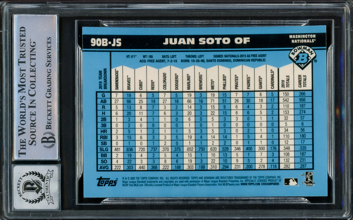 Juan Soto Autographed 2020 Bowman Chrome 1990 Throwback Refractor Card #90B-JS New York Mets Auto Grade Gem Mint 10 Beckett BAS #15860390