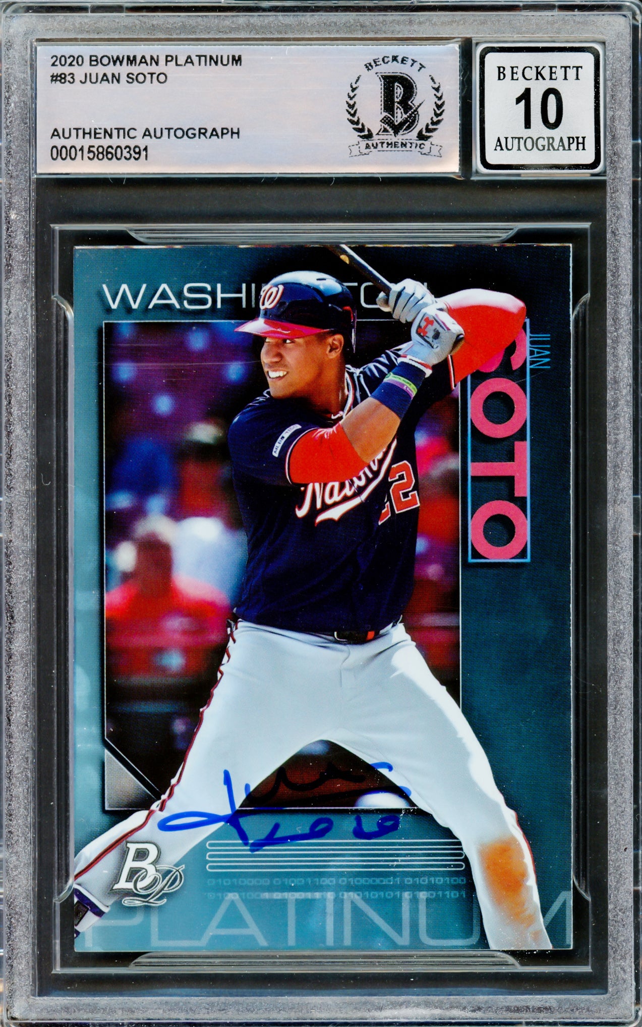 Juan Soto Autographed 2020 Bowman Platinum Card #83 New York Mets Auto Grade Gem Mint 10 Beckett BAS #15860391