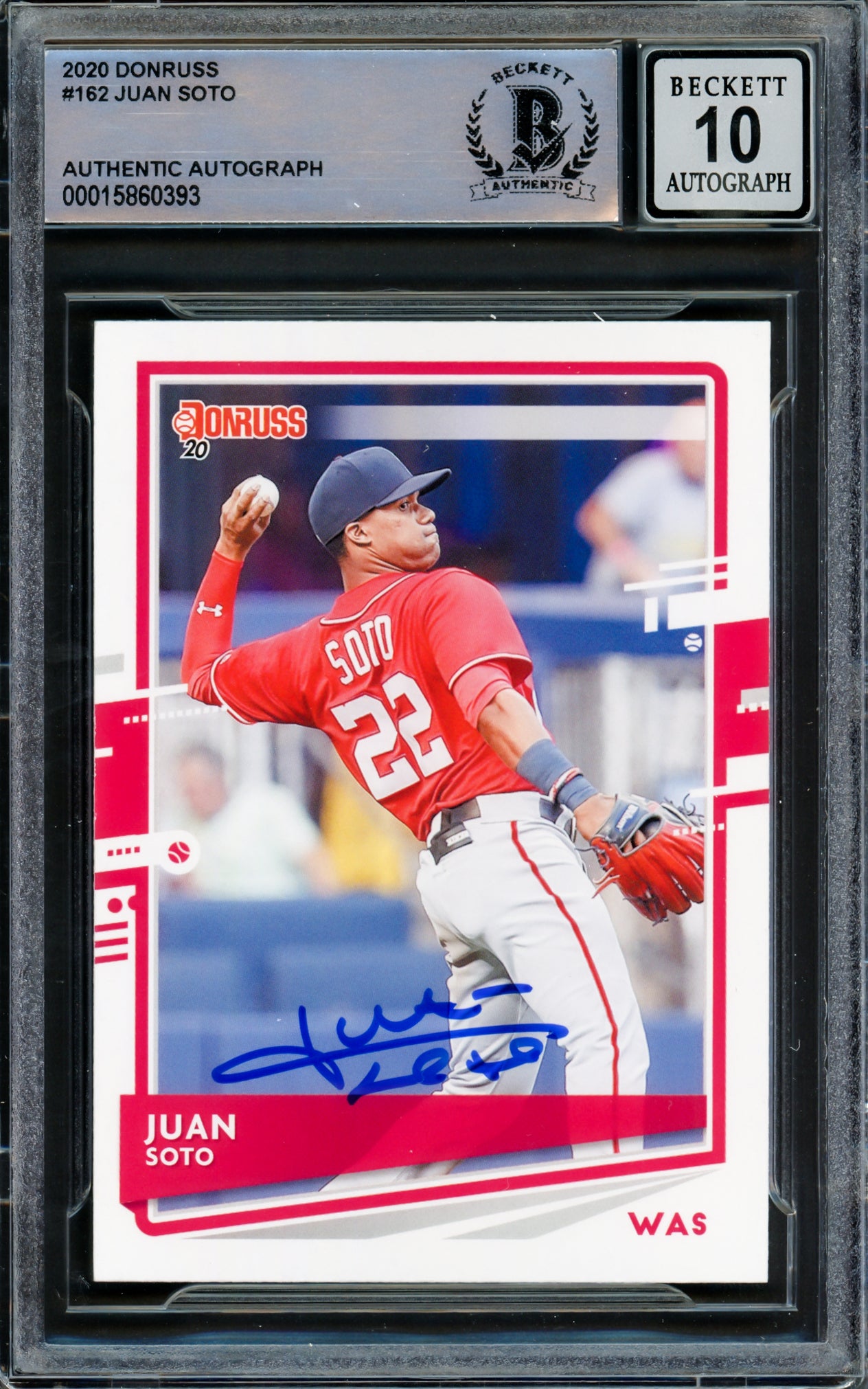 Juan Soto Autographed 2020 Donruss Card #162 New York Mets Auto Grade Gem Mint 10 Beckett BAS #15860393