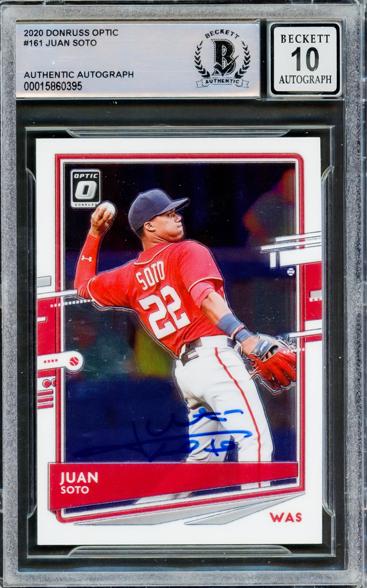 Juan Soto Autographed 2020 Donruss Optic Card #161 New York Mets Auto Grade Gem Mint 10 Beckett BAS #15860395