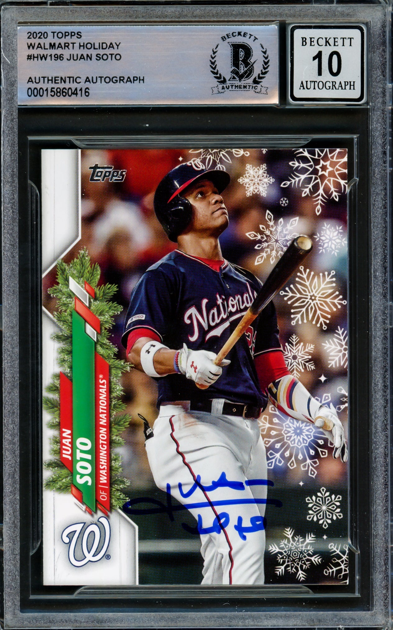 Juan Soto Autographed 2020 Topps Holiday Card #HW196 New York Mets Auto Grade Gem Mint 10 Beckett BAS #15860416