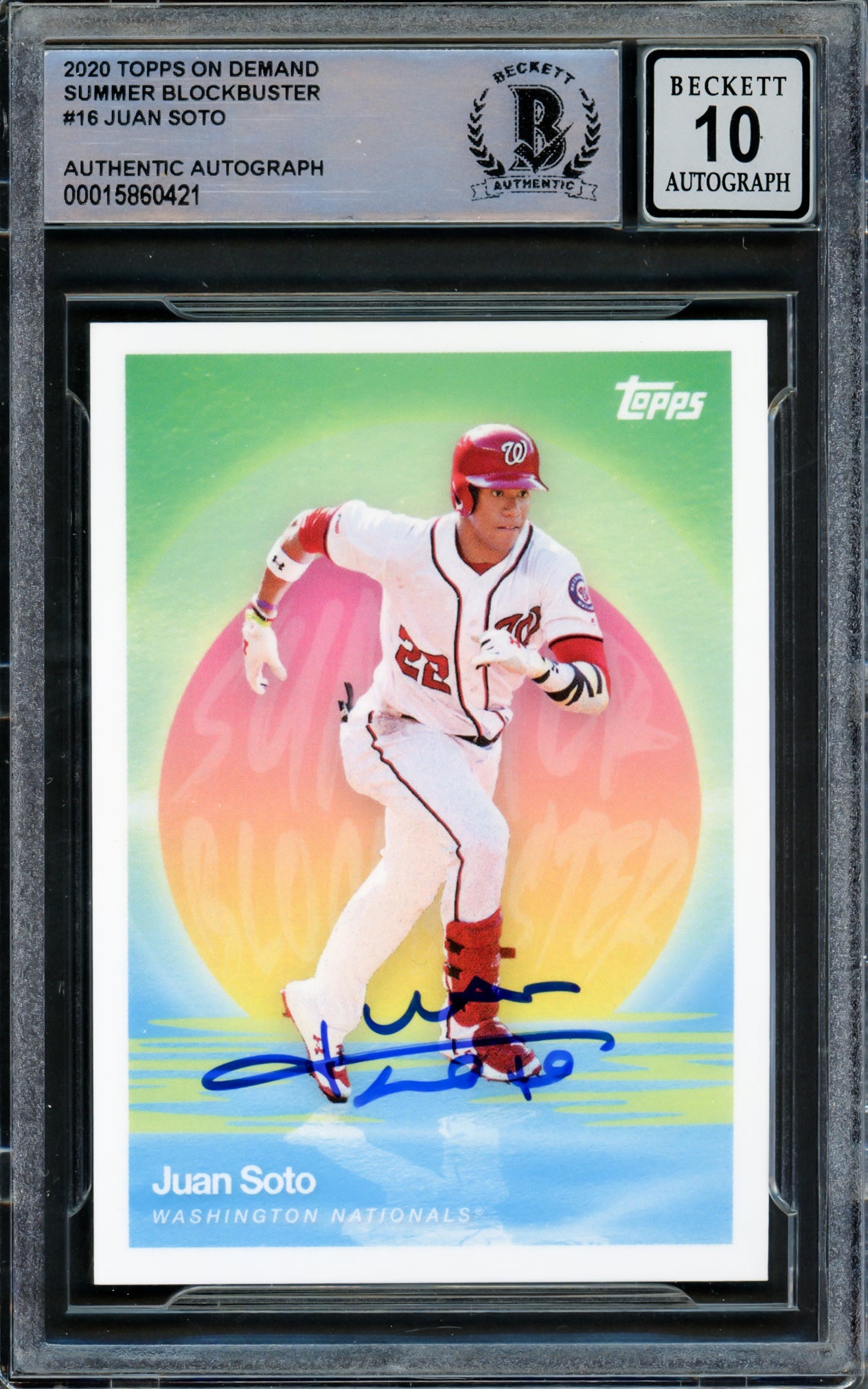 Juan Soto Autographed 2020 Topps On Demand Summer Blockbuster Card #16 New York Mets Auto Grade Gem Mint 10 Beckett BAS #15860421