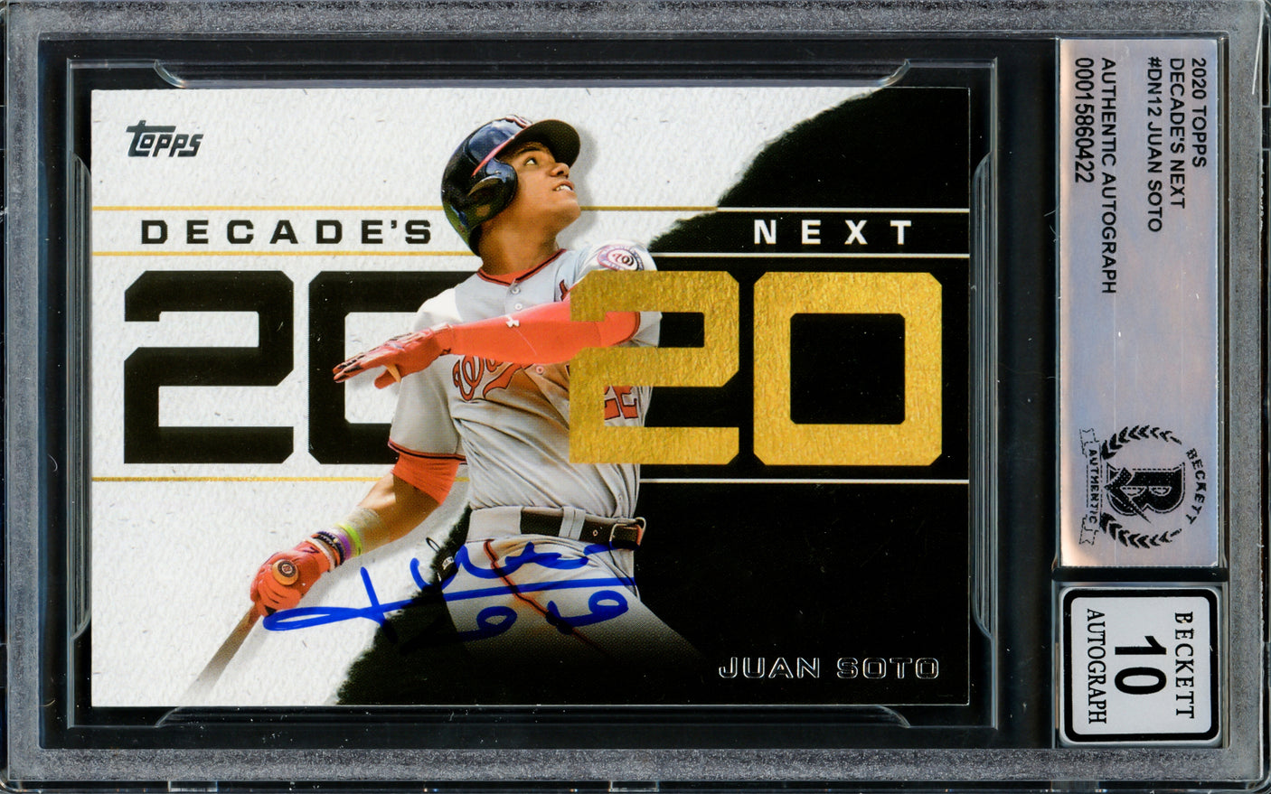 Juan Soto Autographed 2020 Topps Decade's Next Card #DN-12 New York Mets Auto Grade Gem Mint 10 Beckett BAS #15860422