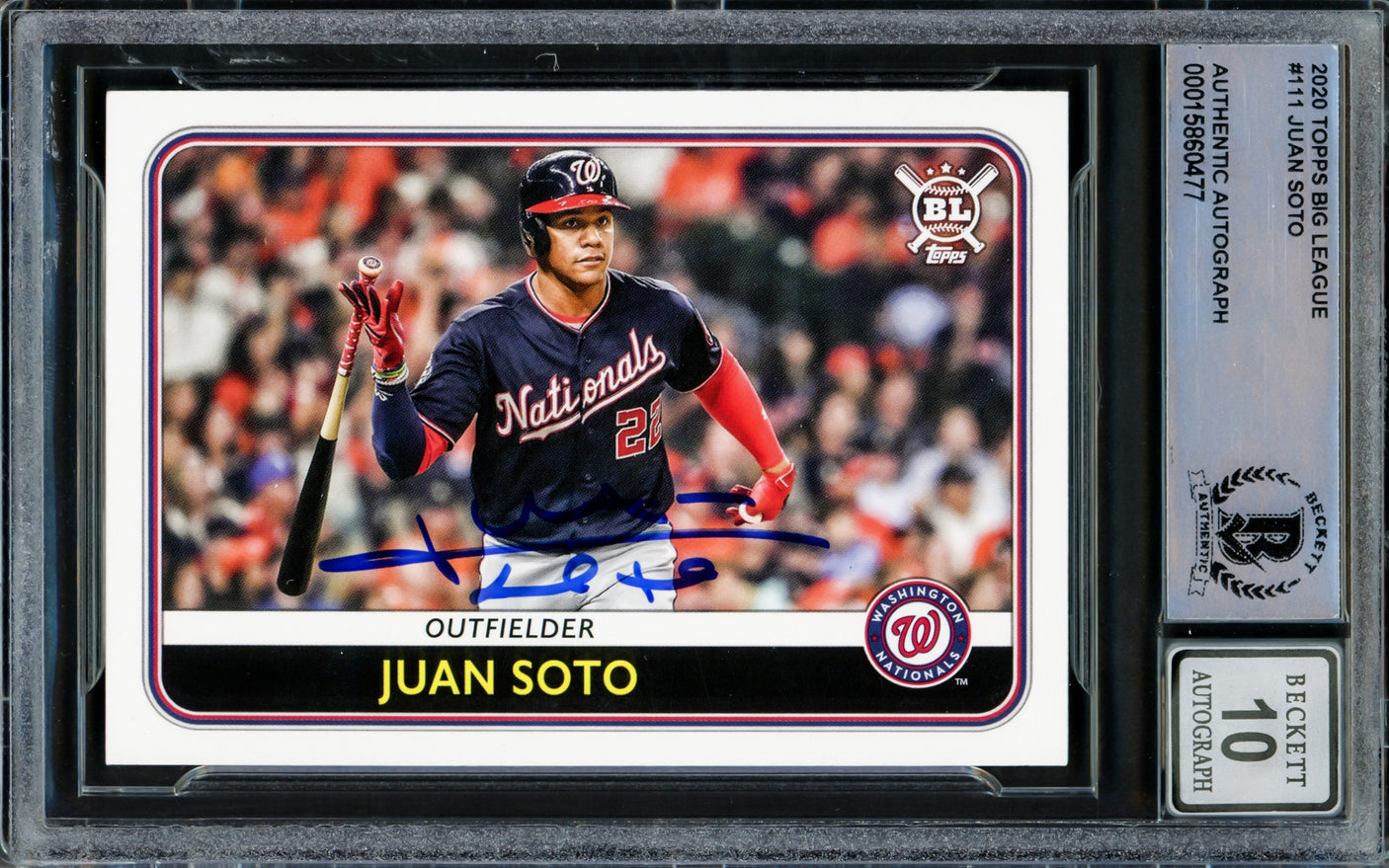 Juan Soto Autographed 2020 Topps Big League Card #111 New York Mets Auto Grade Gem Mint 10 Beckett BAS #15860477