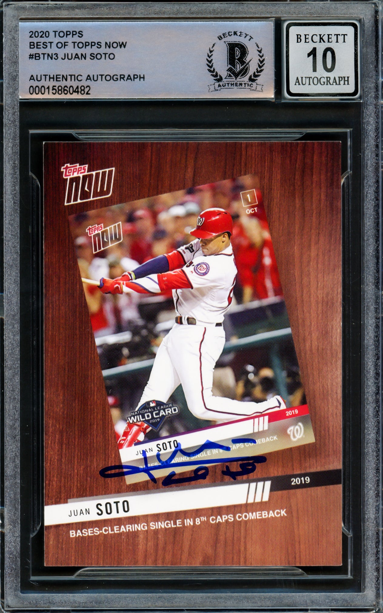 Juan Soto Autographed 2020 Topps Now Card #BTN-3 New York Mets Auto Grade Gem Mint 10 Beckett BAS #15860482