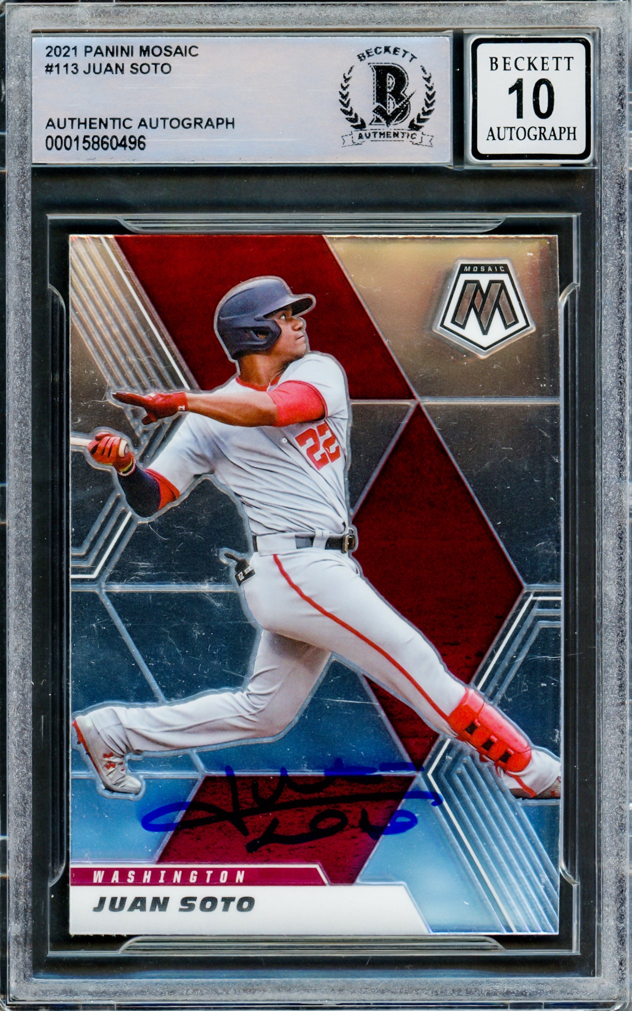 Juan Soto Autographed 2021 Panini Mosaic Card #113 New York Mets Auto Grade Gem Mint 10 Beckett BAS #15860496