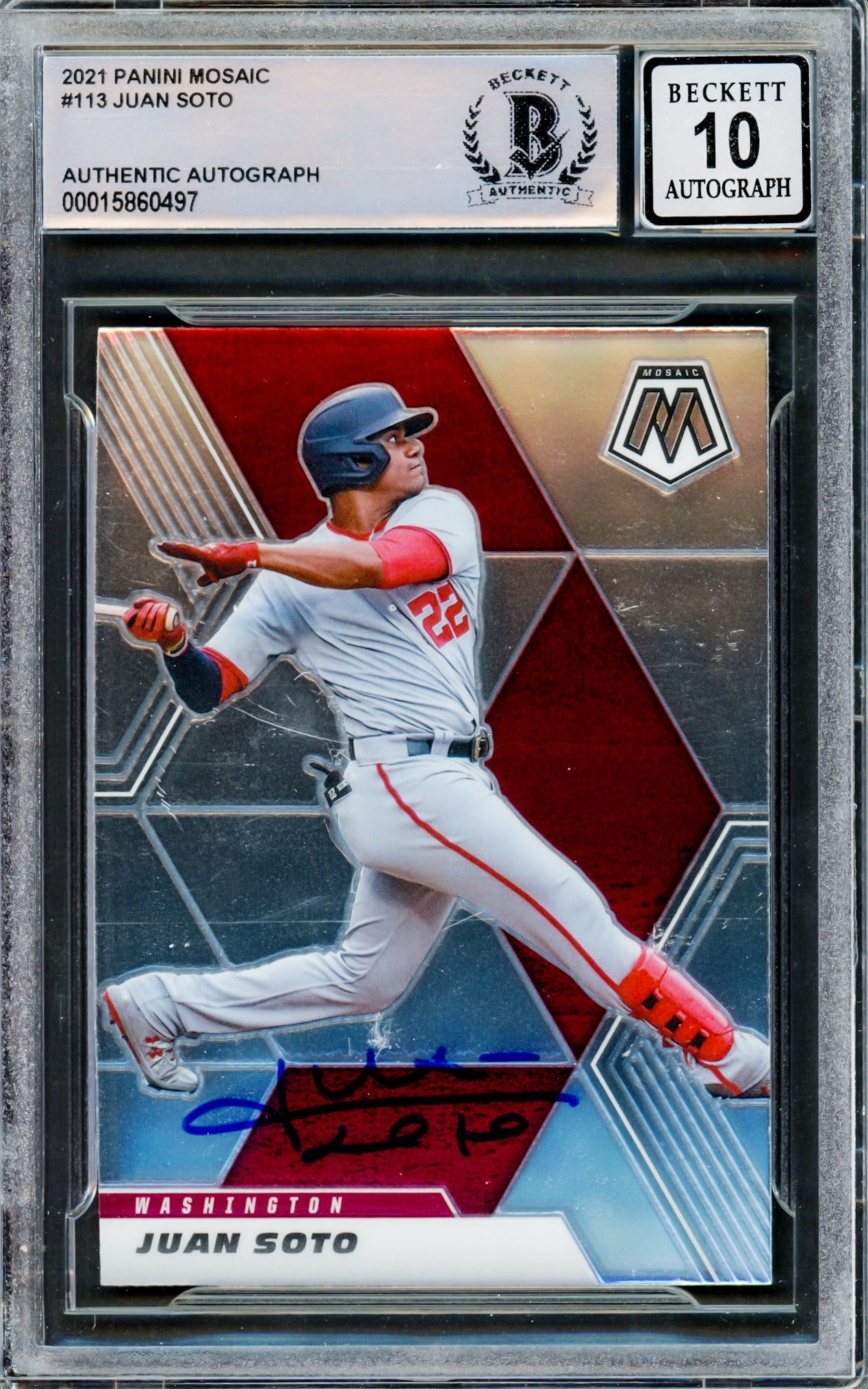 Juan Soto Autographed 2021 Panini Mosaic Card #113 New York Mets Auto Grade Gem Mint 10 Beckett BAS #15860497