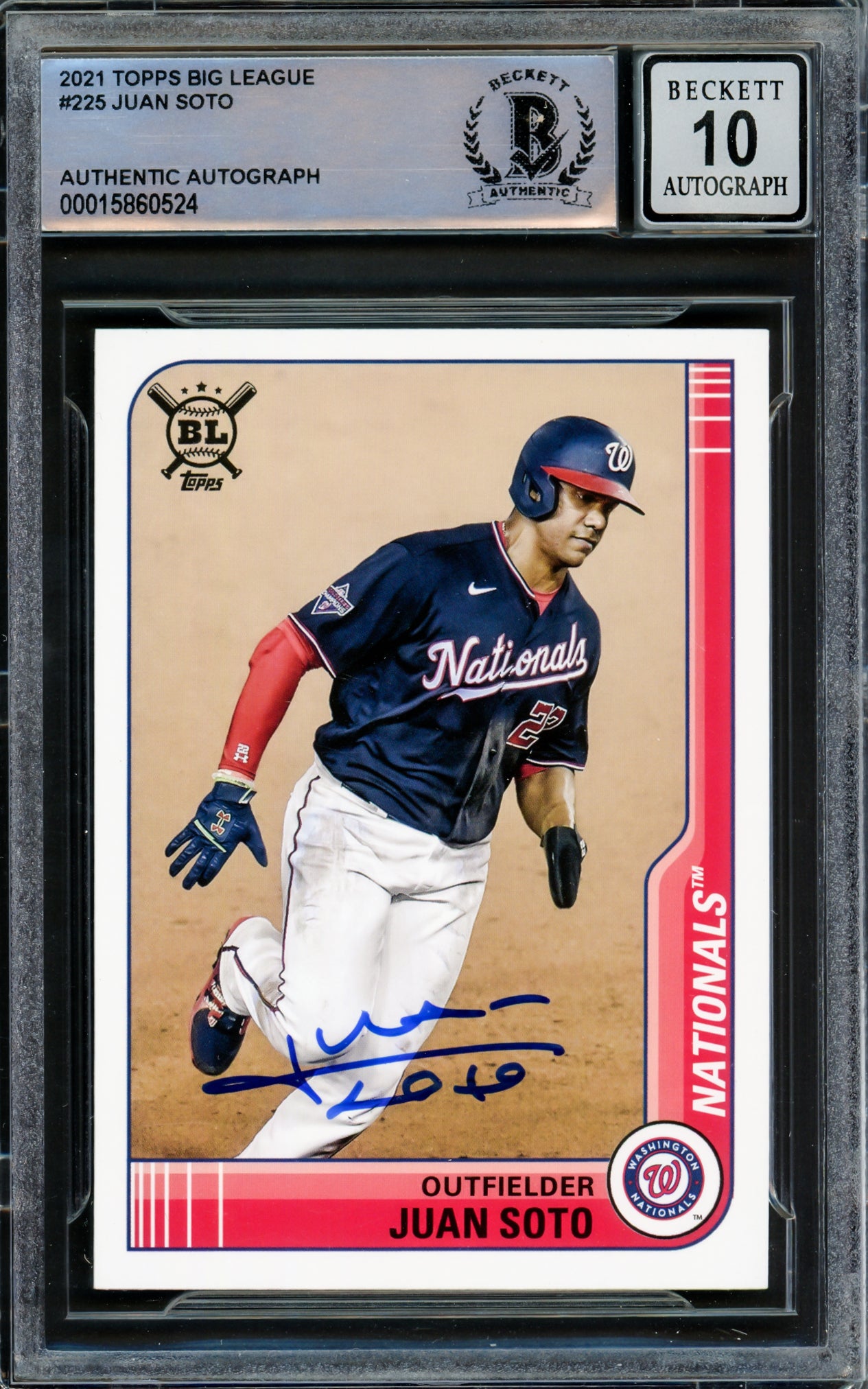 Juan Soto Autographed 2021 Topps Big League Card #225 New York Mets Auto Grade Gem Mint 10 Beckett BAS #15860524