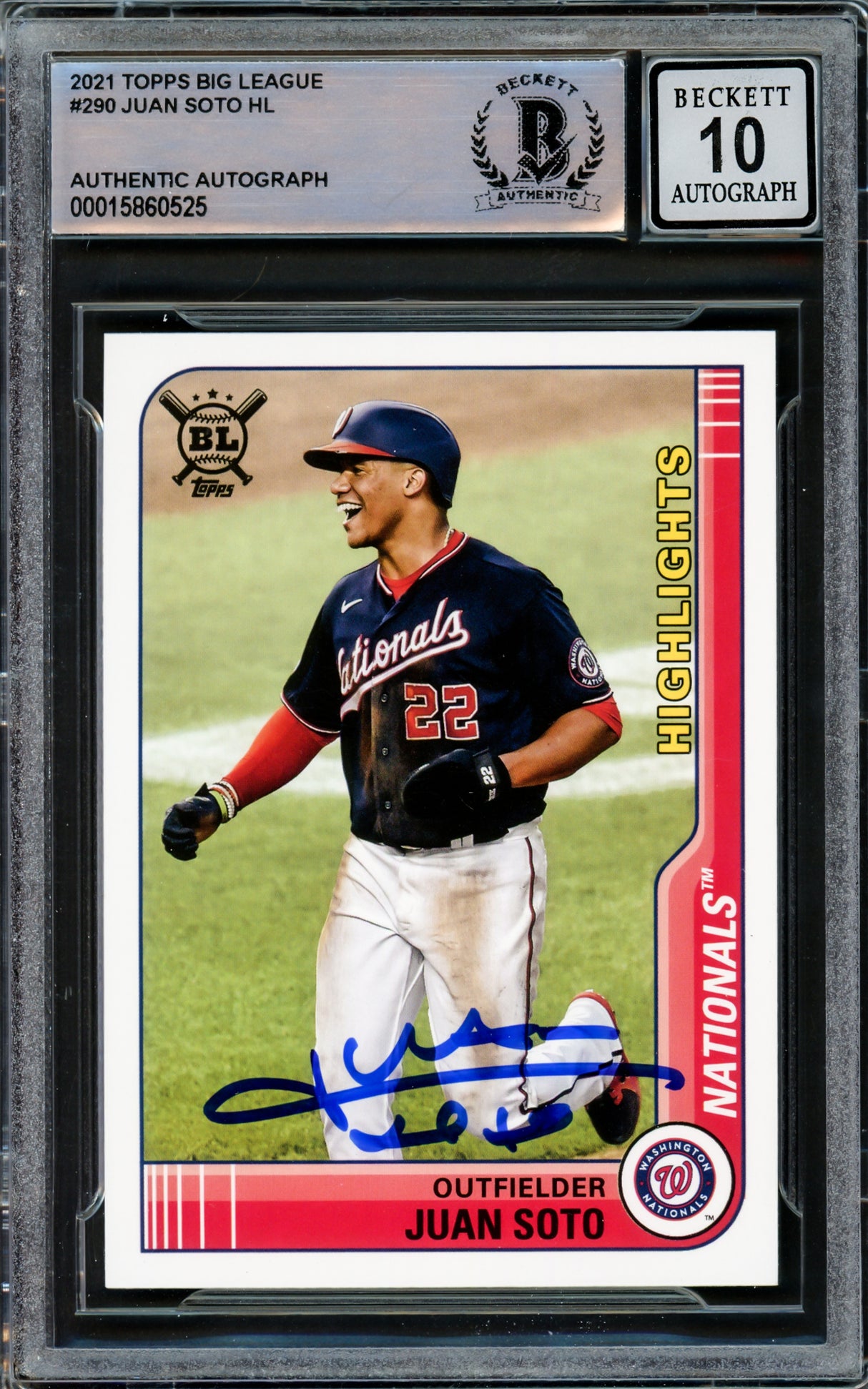 Juan Soto Autographed 2021 Topps Big League Card #290 New York Mets Auto Grade Gem Mint 10 Beckett BAS #15860525