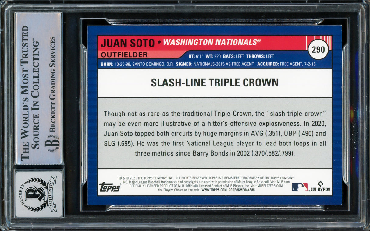 Juan Soto Autographed 2021 Topps Big League Card #290 New York Mets Auto Grade Gem Mint 10 Beckett BAS #15860525