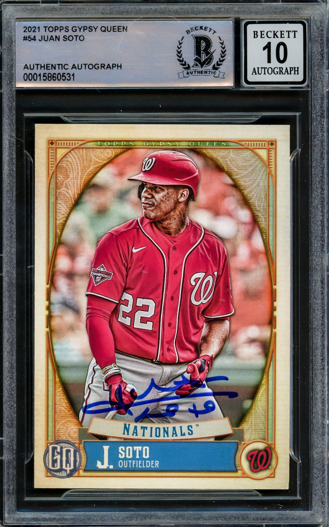 Juan Soto Autographed 2021 Topps Gypsy Queen Card #54 New York Mets Auto Grade Gem Mint 10 Beckett BAS #15860531
