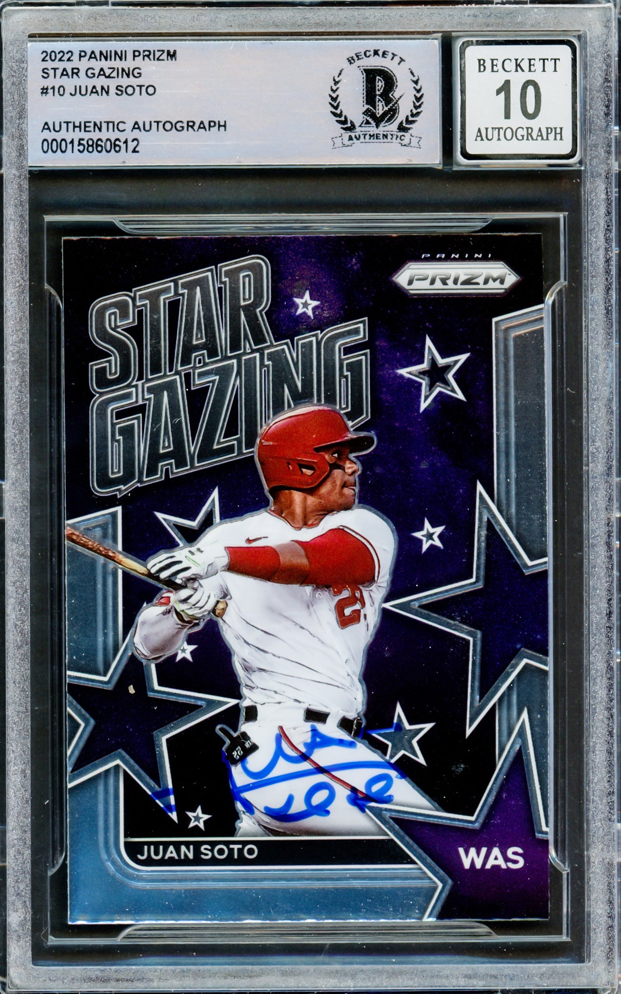 Juan Soto Autographed 2022 Panini Prizm Star Gazing Card #SG-10 New York Mets Auto Grade Gem Mint 10 Beckett BAS #15860612