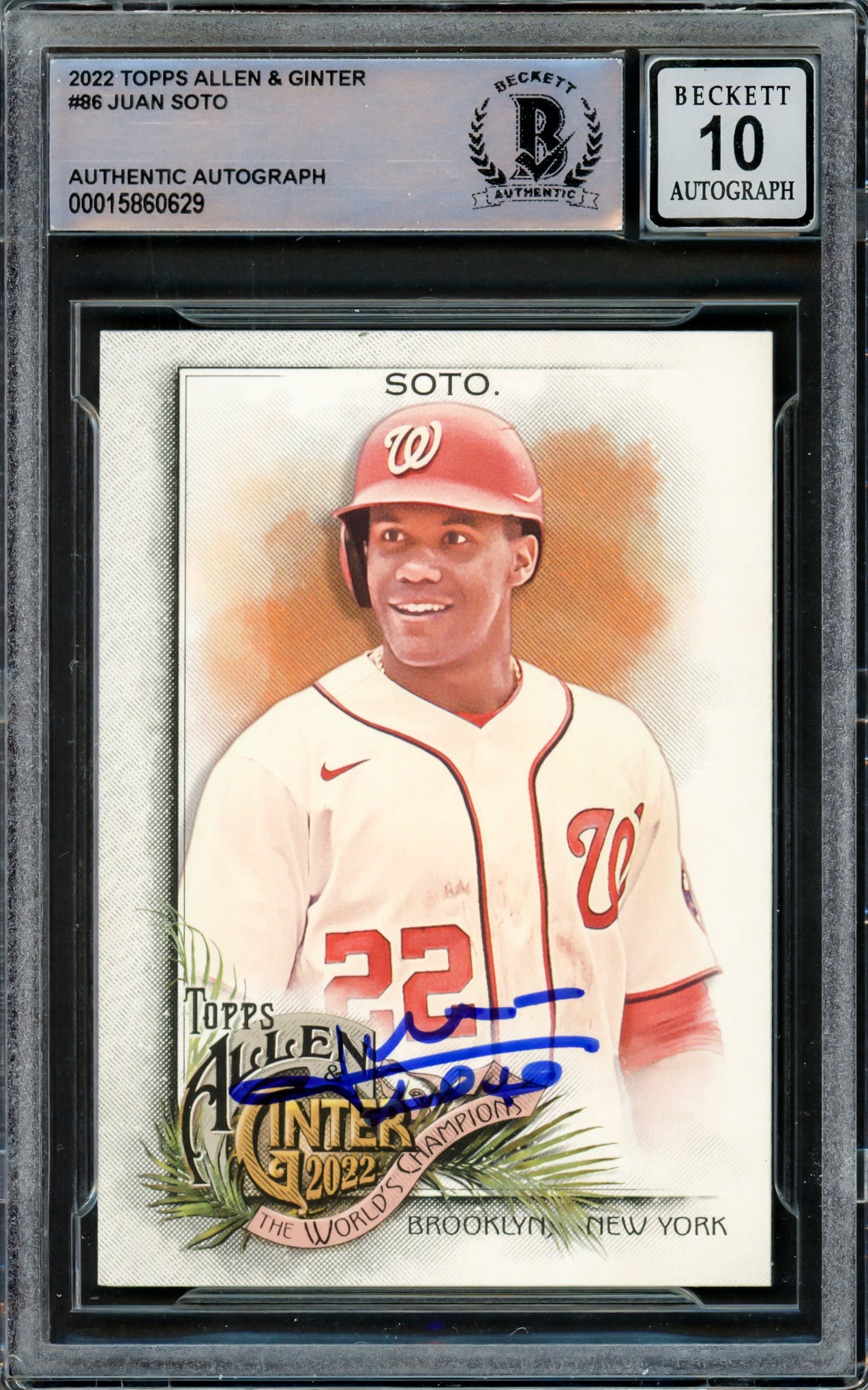 Juan Soto Autographed 2022 Topps Allen & Ginter Card #86 New York Mets Auto Grade Gem Mint 10 Beckett BAS #15860629