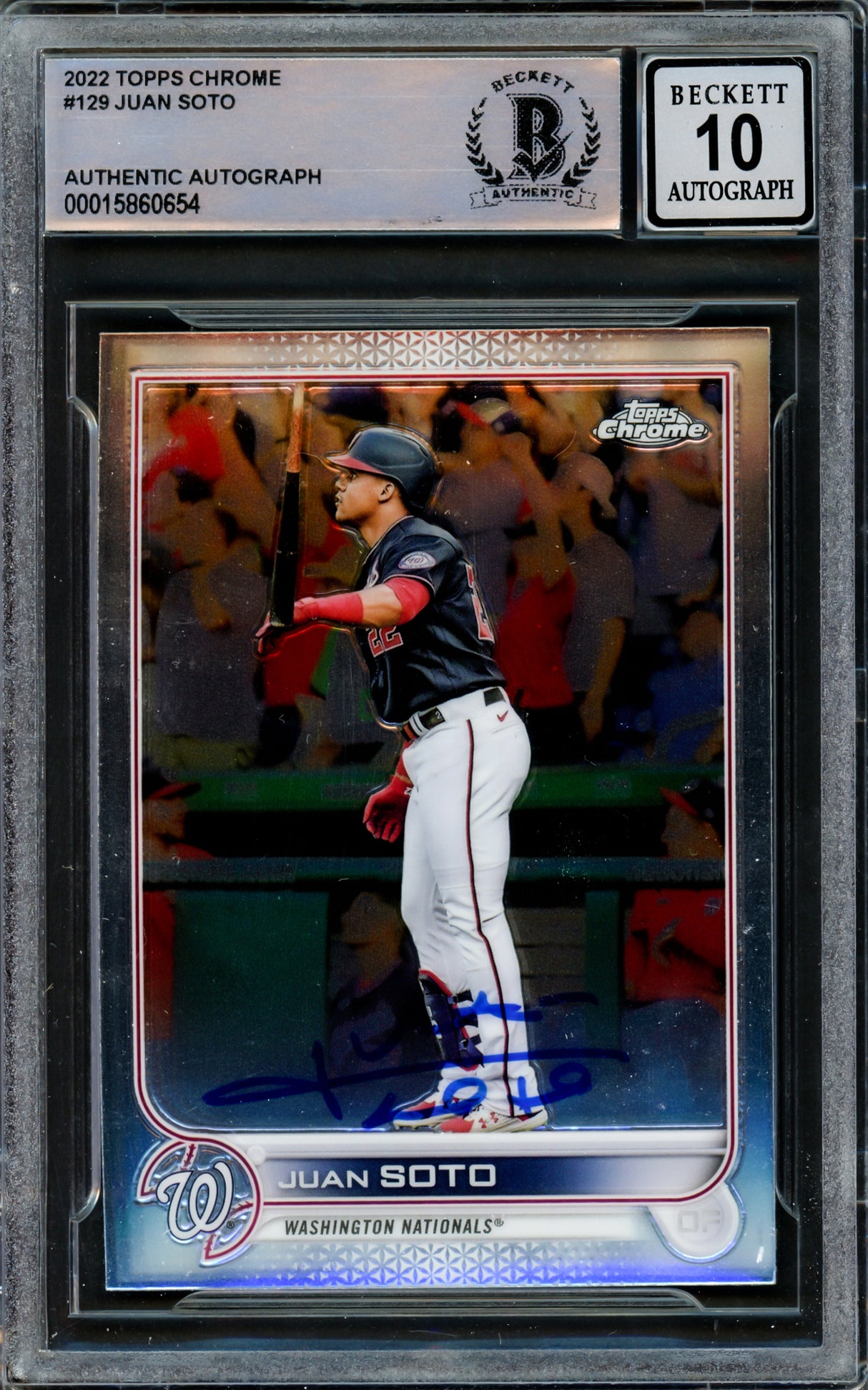 Juan Soto Autographed 2022 Topps Chrome Card #129 New York Mets Auto Grade Gem Mint 10 Beckett BAS #15860654