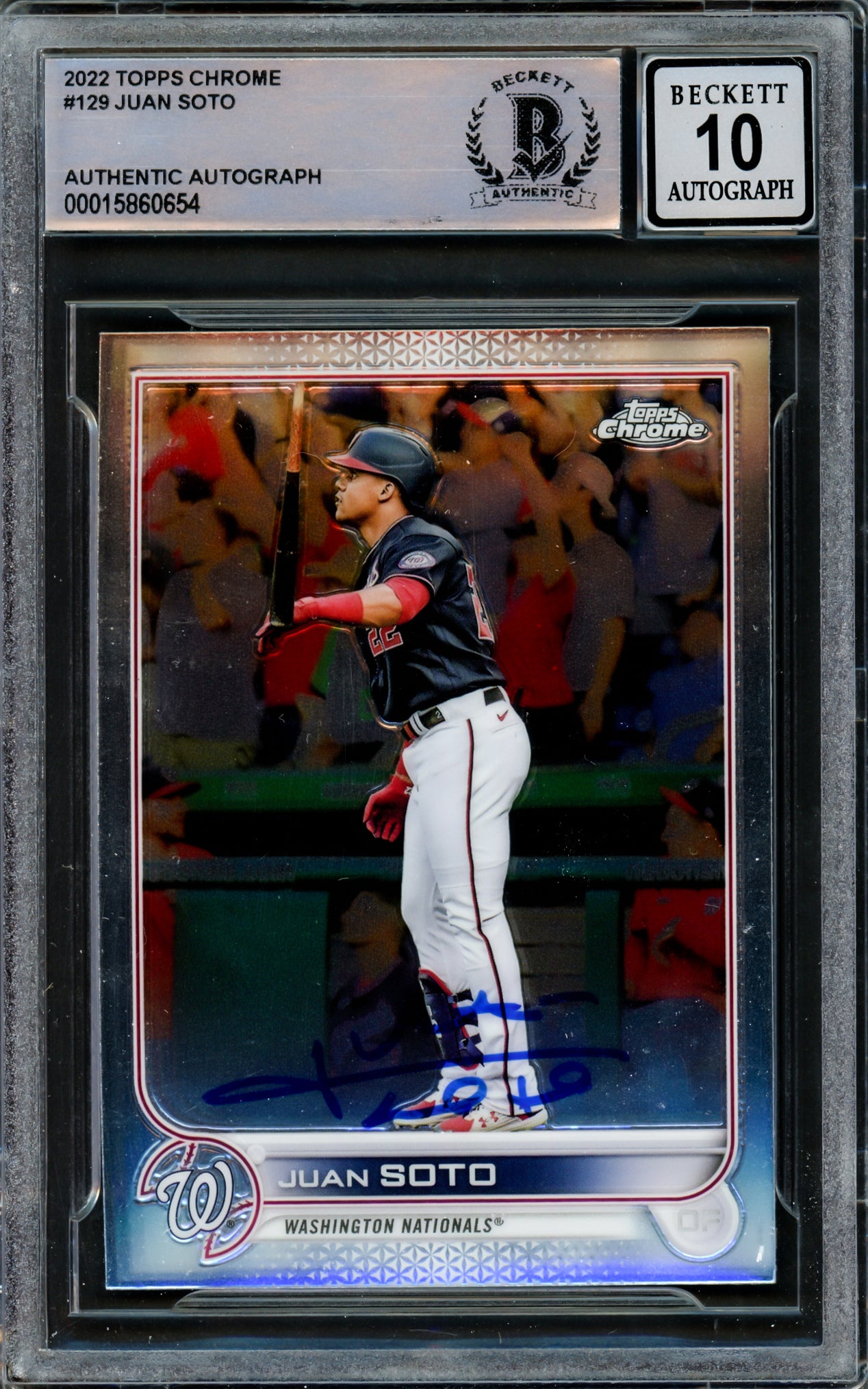 Juan Soto Autographed 2022 Topps Chrome Card #129 New York Mets Auto Grade Gem Mint 10 Beckett BAS #15860654