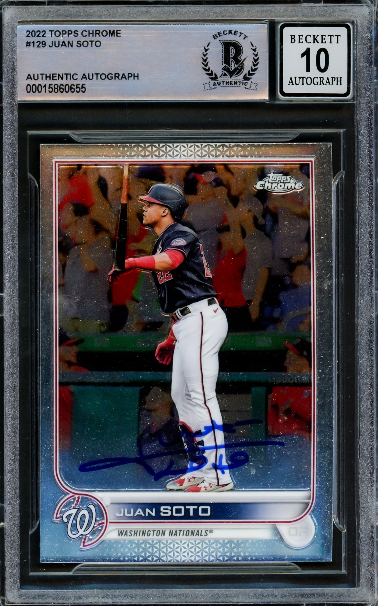 Juan Soto Autographed 2022 Topps Chrome Card #129 New York Mets Auto Grade Gem Mint 10 Beckett BAS #15860655