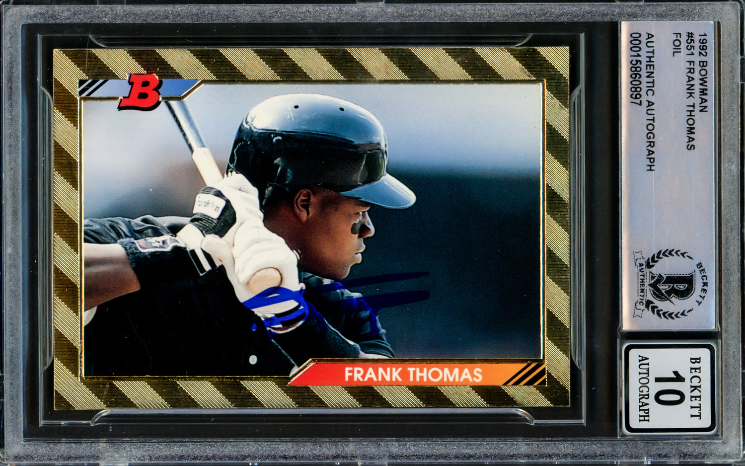 Frank Thomas Autographed 1992 Bowman Gold Foil Card #551 Chicago White Sox Auto Grade Gem Mint 10 Beckett BAS #15860897