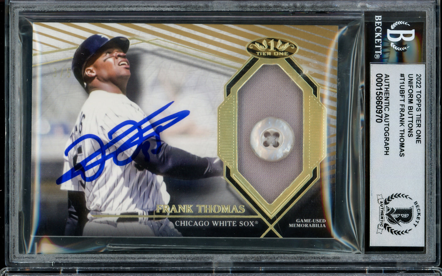 Frank Thomas Autographed 2022 Topps Tier One Uniform Button Relic Card #T1UB-FT Chicago White Sox Auto Grade Gem Mint 10 #3/5 Beckett BAS #15860970