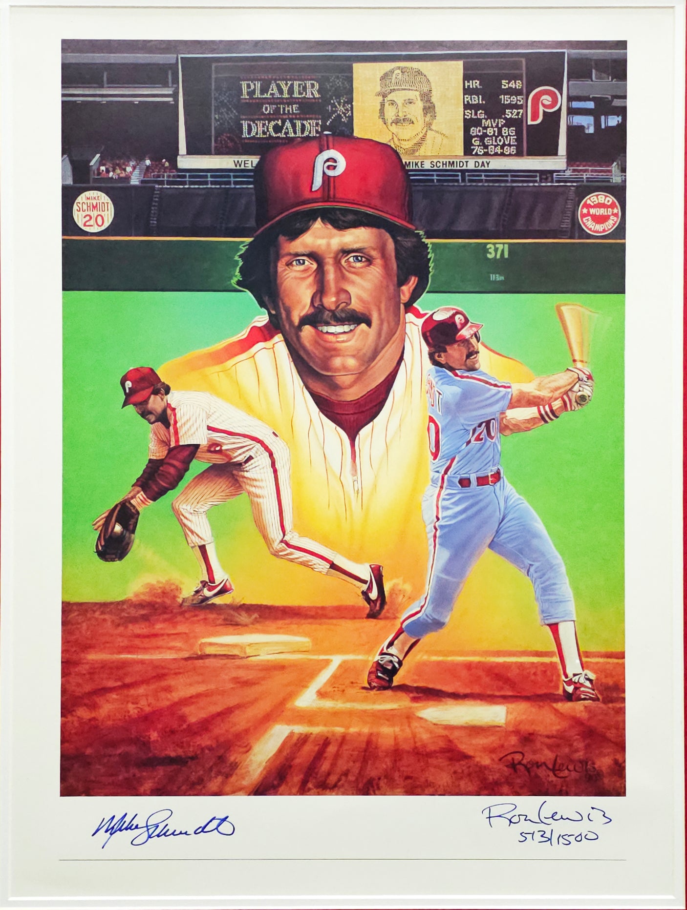 Mike Schmidt Autographed Framed 18x24 Lithograph Photo Philadelphia Phillies With Artist Proof #513/1500 Beckett BAS #AC41243