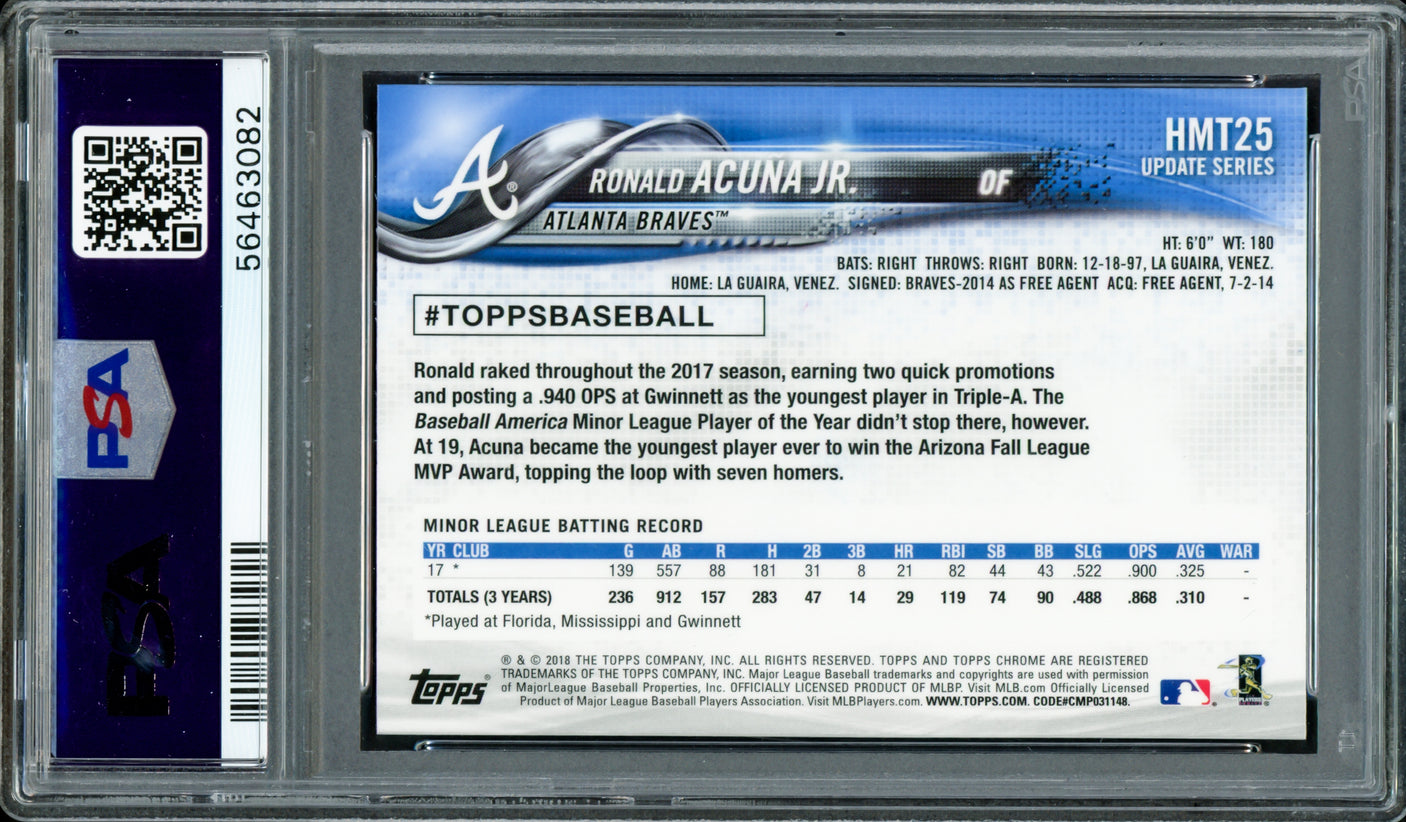 Ronald Acuna Jr. Autographed 2018 Topps Chrome Update Rookie Card #HMT25 Atlanta Braves PSA 10 Auto Grade Mint 9 PSA/DNA #56463082