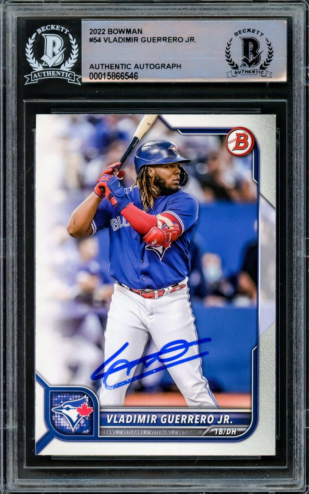 Vladimir Guerrero Jr. Autographed 2022 Bowman Card #54 Toronto Blue Jays Beckett BAS #15866546
