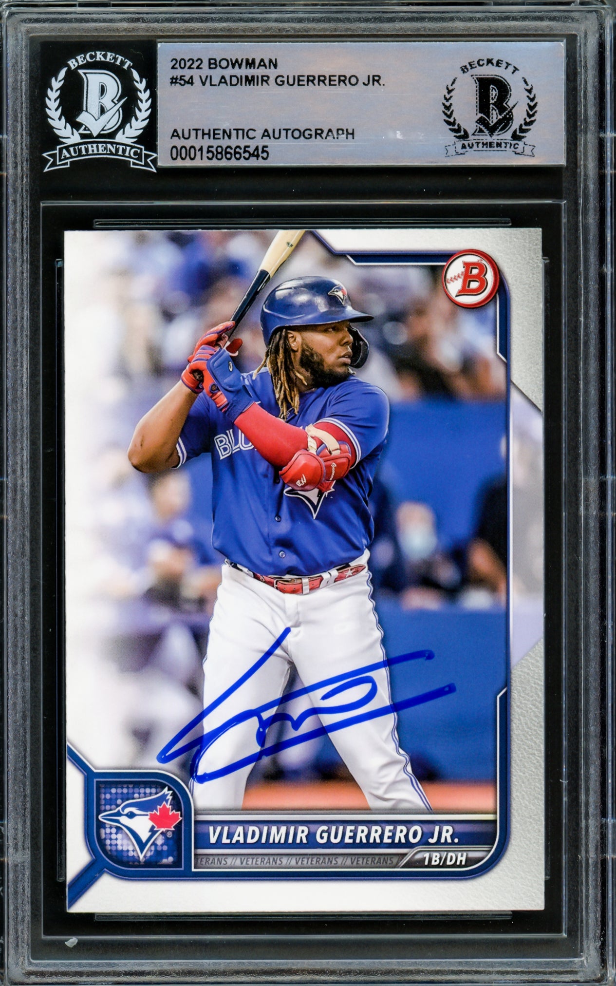 Vladimir Guerrero Jr. Autographed 2022 Bowman Card #54 Toronto Blue Jays Beckett BAS #15866545