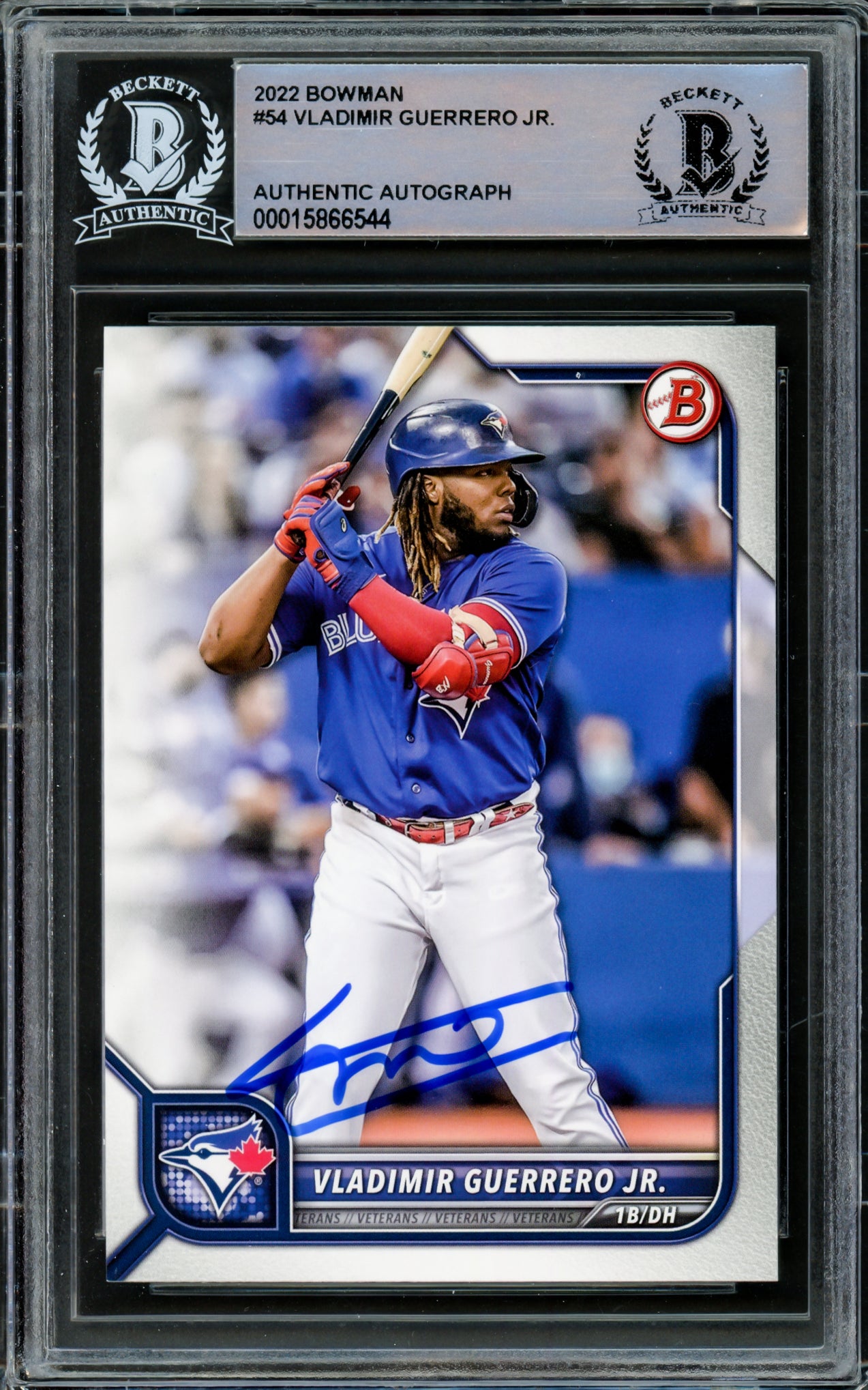Vladimir Guerrero Jr. Autographed 2022 Bowman Card #54 Toronto Blue Jays Beckett BAS #15866544