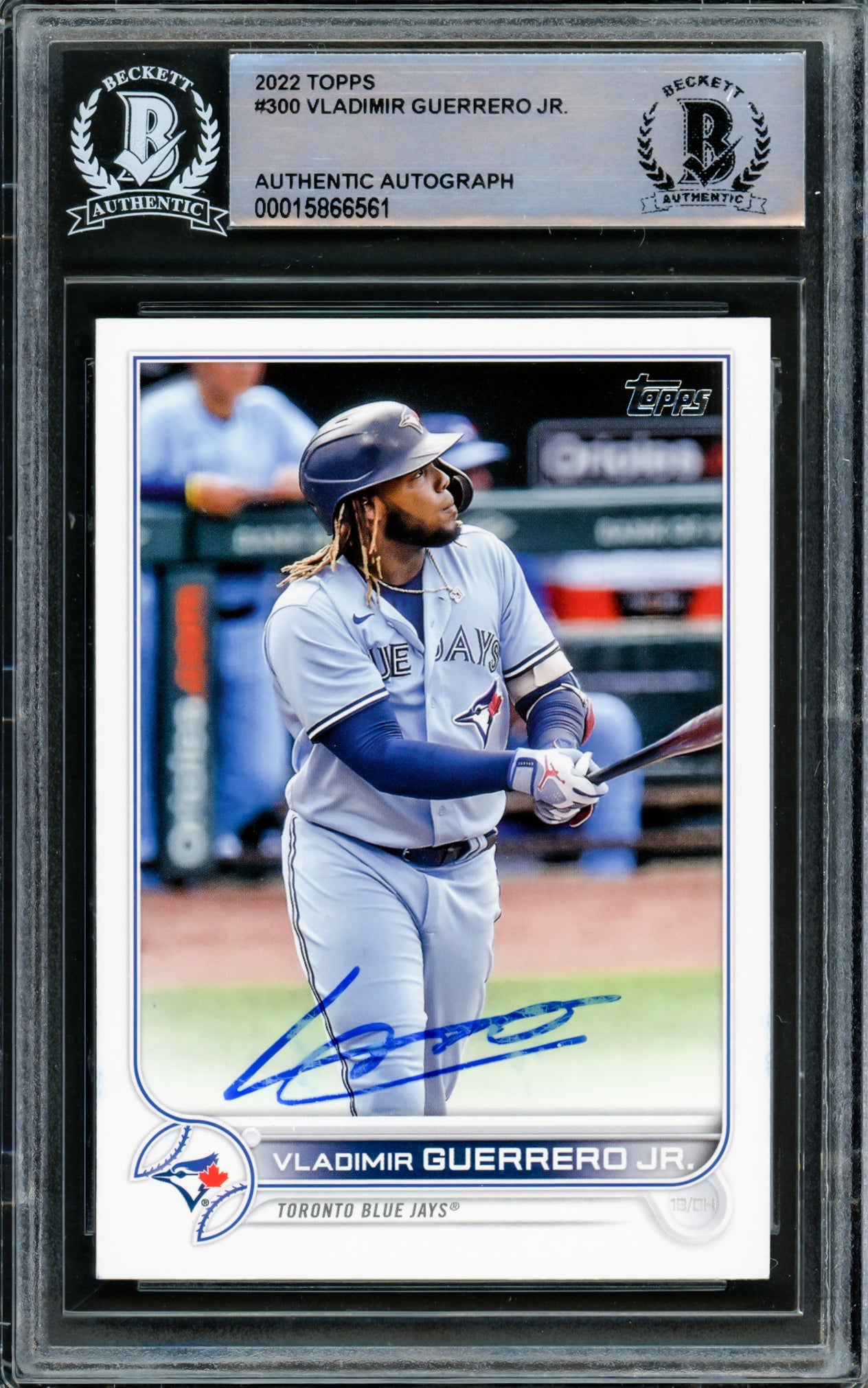 Vladimir Guerrero Jr. Autographed 2022 Topps Card #300 Toronto Blue Jays (Slight Bubbling) Beckett BAS #15866561
