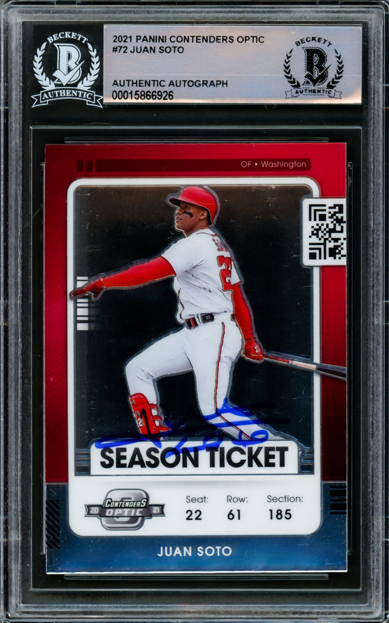 Juan Soto Autographed 2021 Panini Contenders Optic Card #72 New York Mets Beckett BAS #15866926