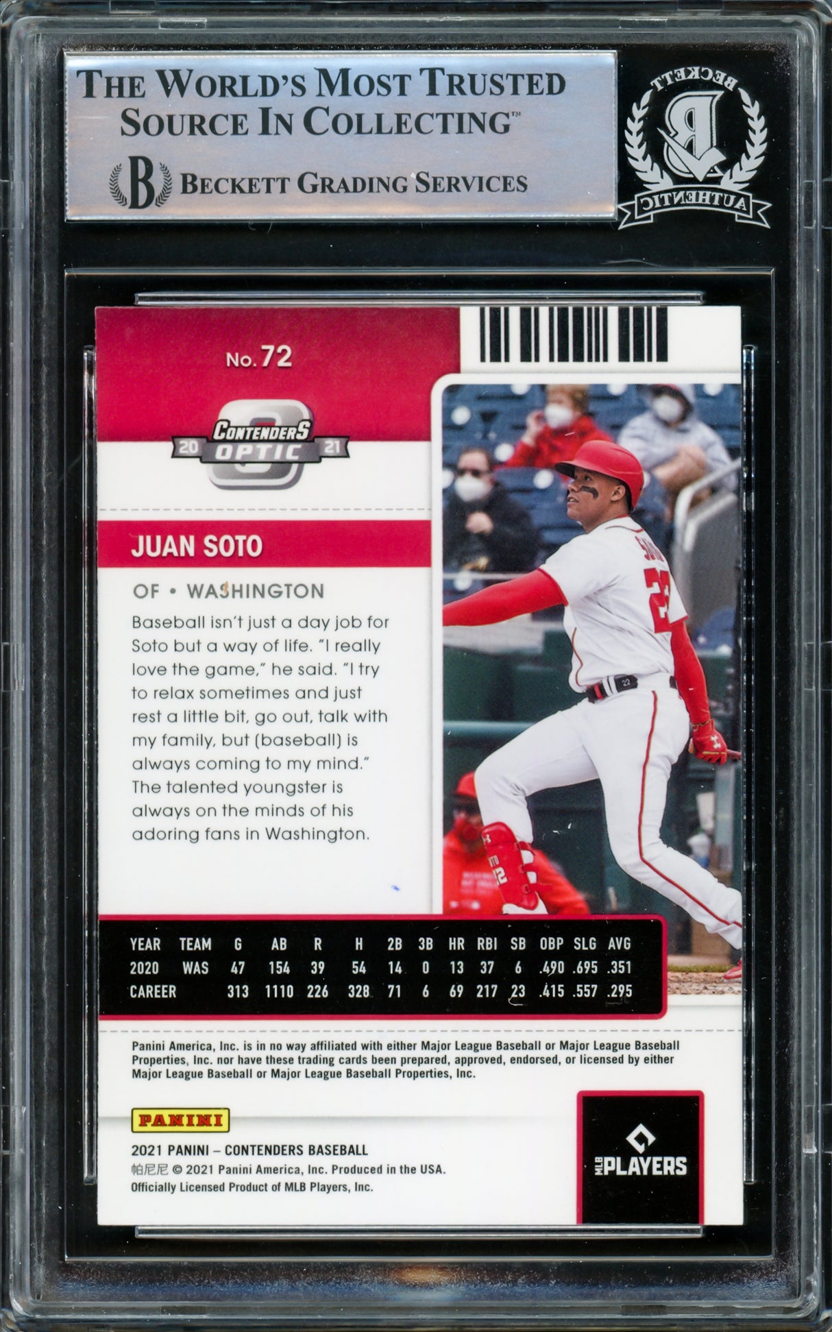 Juan Soto Autographed 2021 Panini Contenders Optic Card #72 New York Mets Beckett BAS #15866926