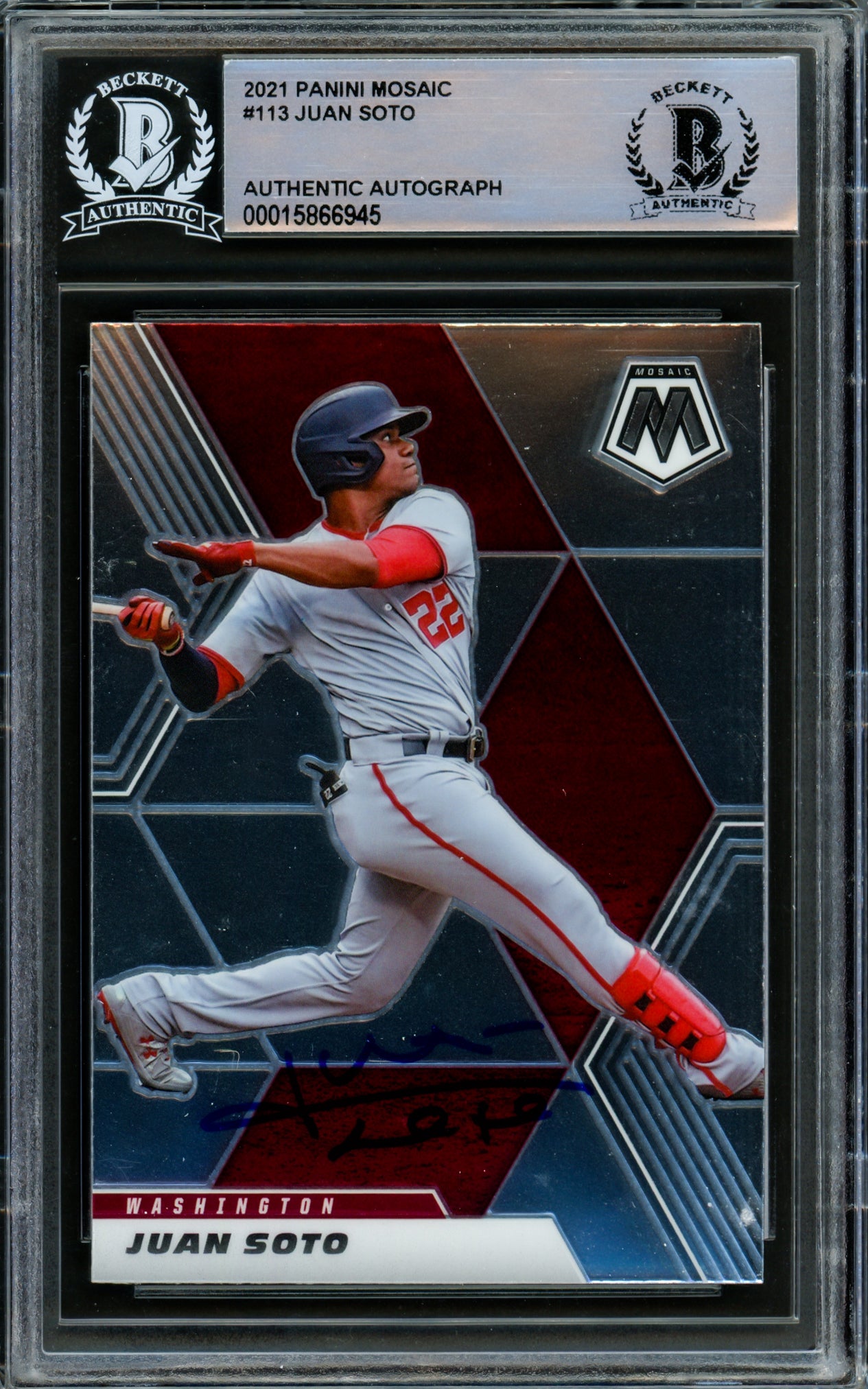 Juan Soto Autographed 2021 Panini Mosaic Card #113 New York Mets Beckett BAS #15866945