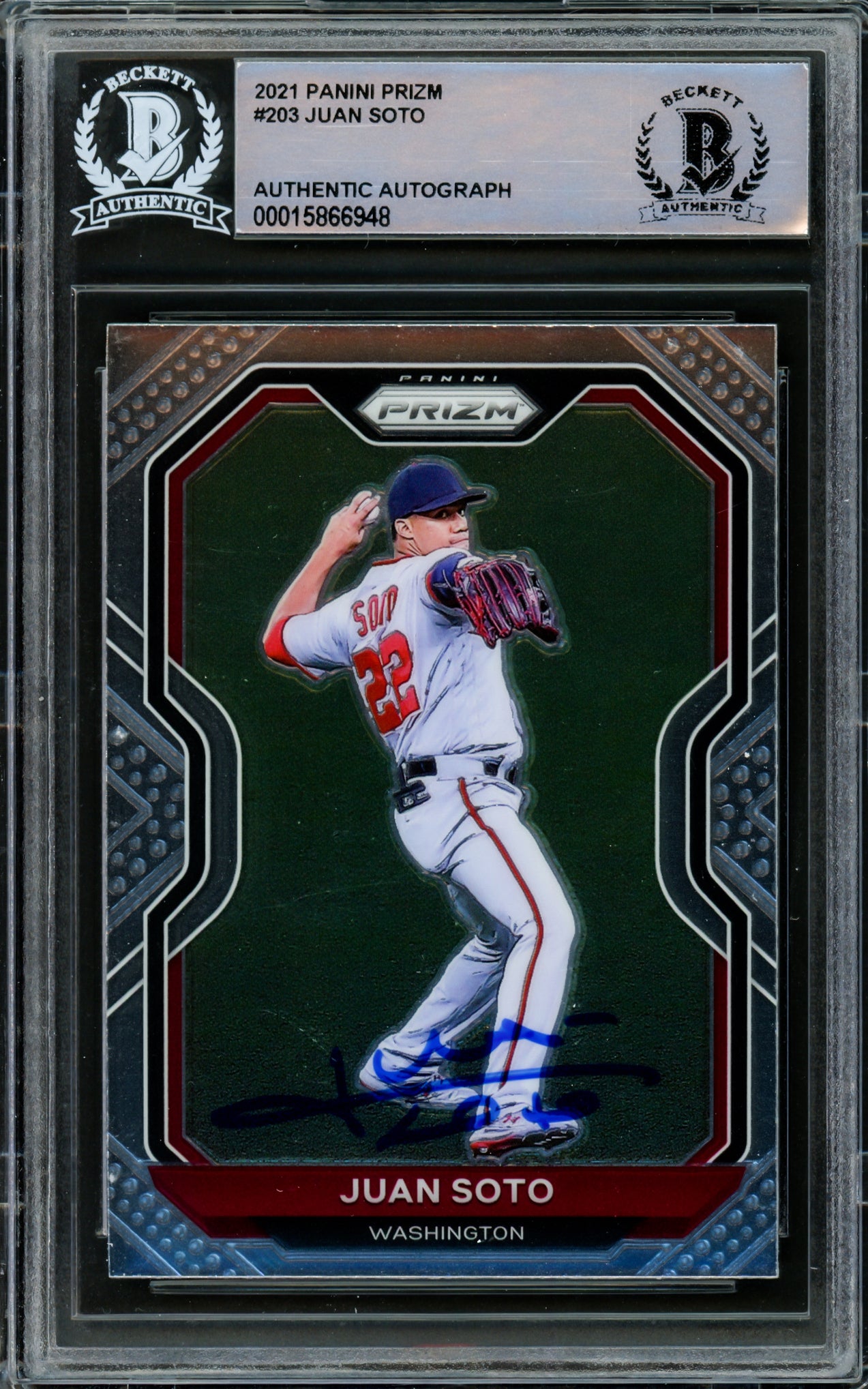 Juan Soto Autographed 2021 Panini Prizm Card #203 New York Mets Beckett BAS #15866948