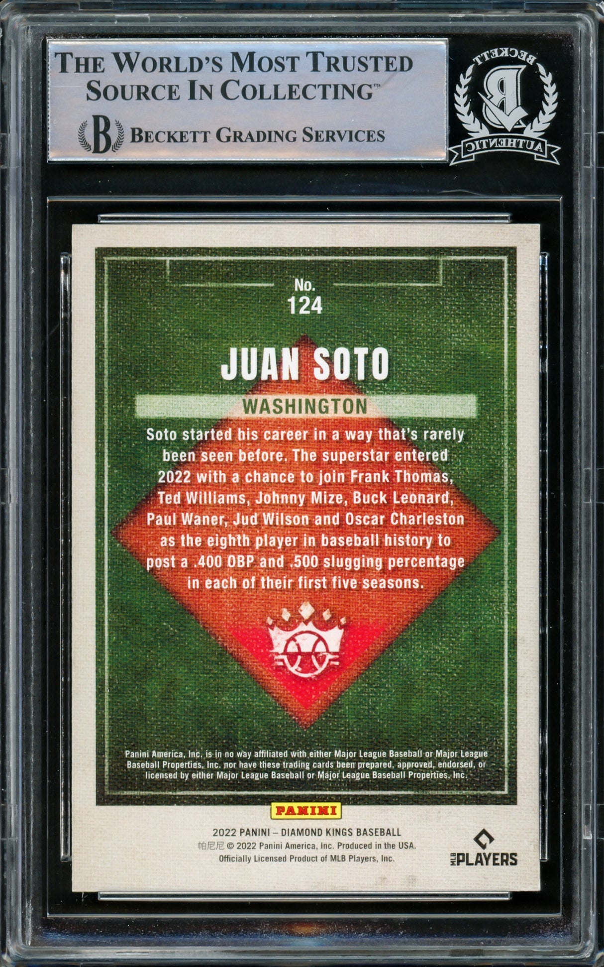 Juan Soto Autographed 2022 Donruss Diamond Kings Card #124 New York Mets Beckett BAS #15866963